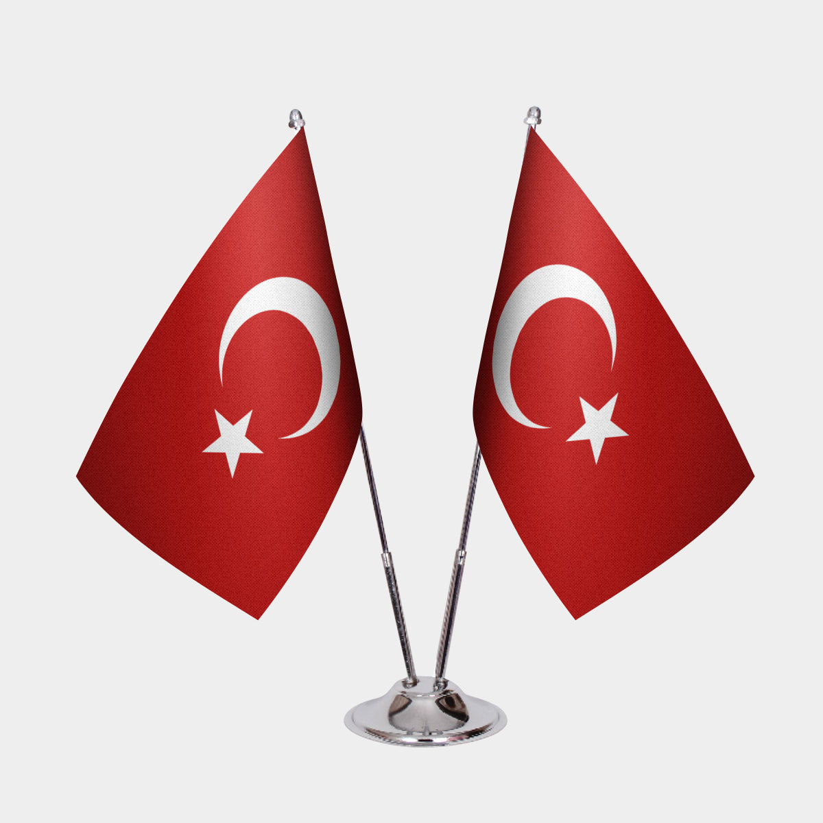 Turkey and Turkey desk flag set with chrome pole and base