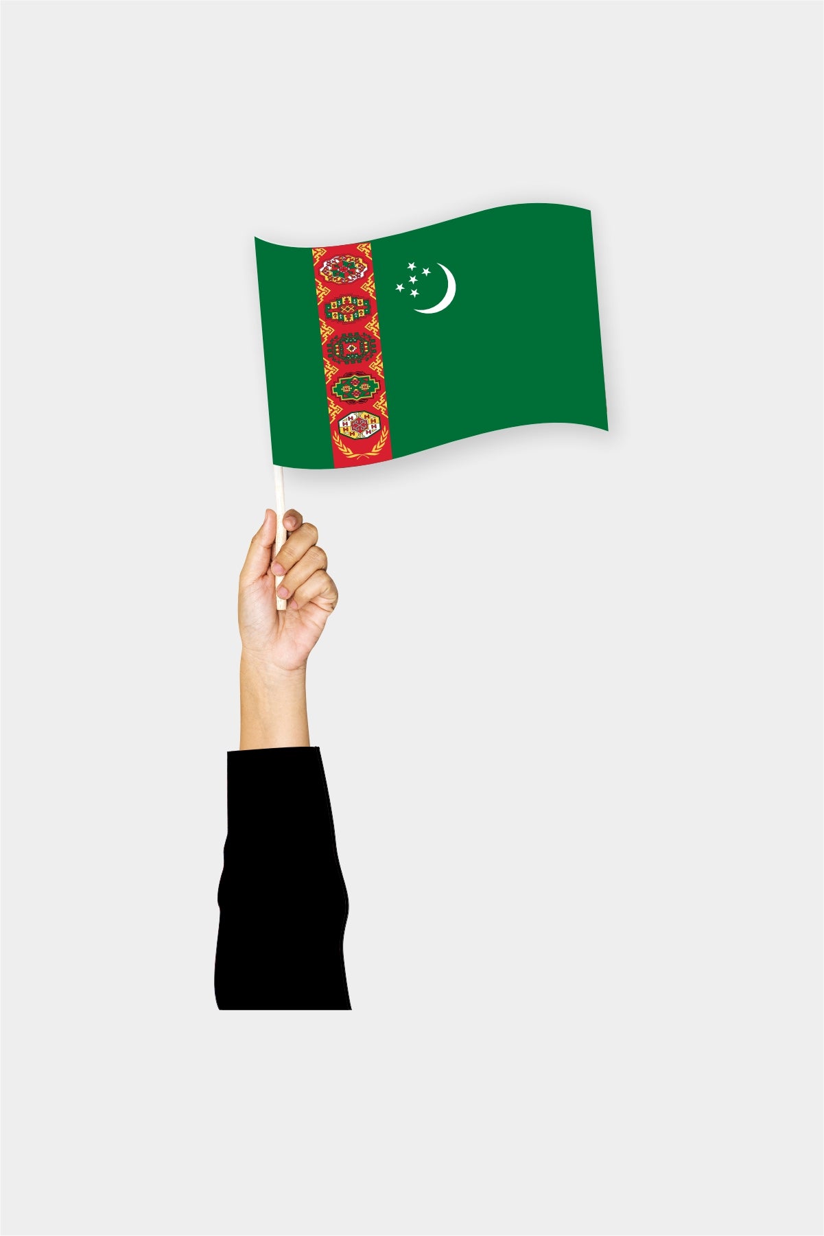 Turkmenistan handheld flag on stick - durable polyester country flag for events and parades