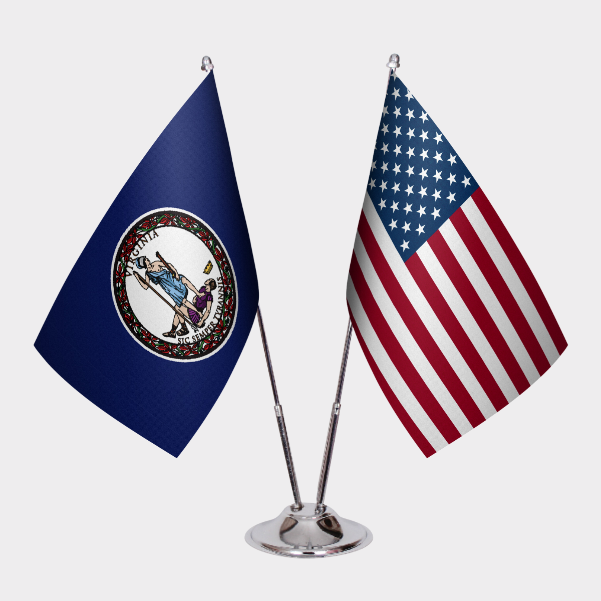 Virginia & U.S. Desk Flag Set — Double Satin