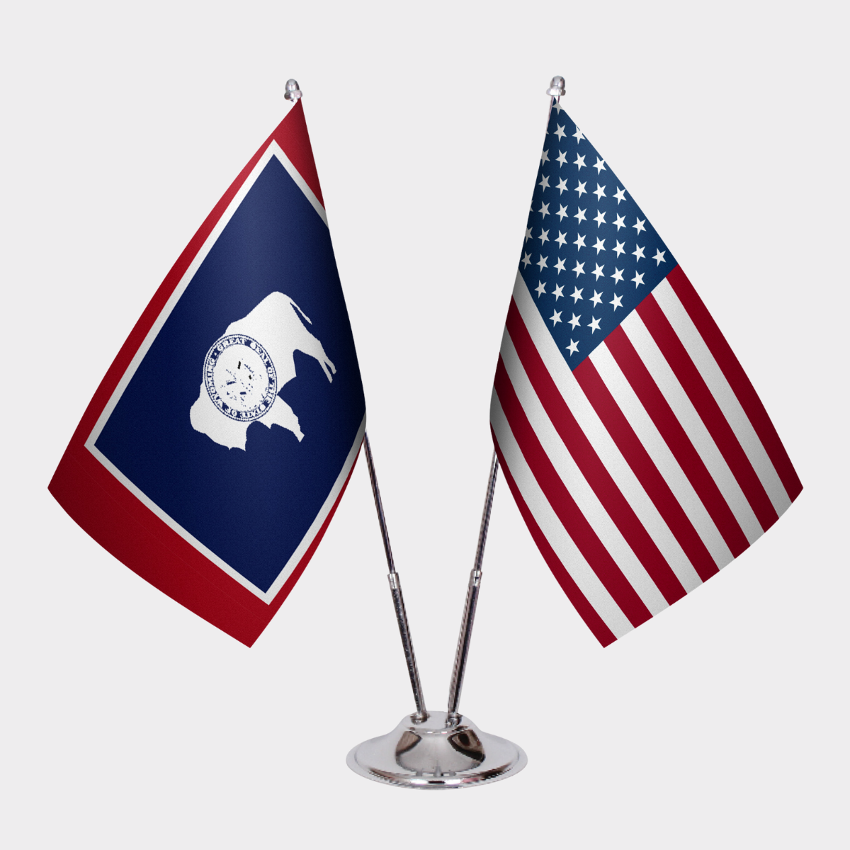 Wyoming & U.S. Desk Flag Set — Double Satin