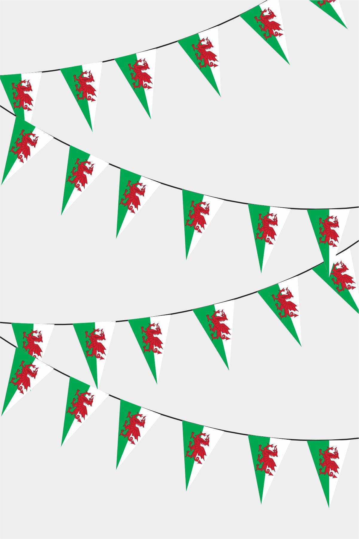 Wales Triangular Flag Bunting - 50 Meters Premium Pennant Flags for Party Decoration | Professional Quality Raschel Fabric