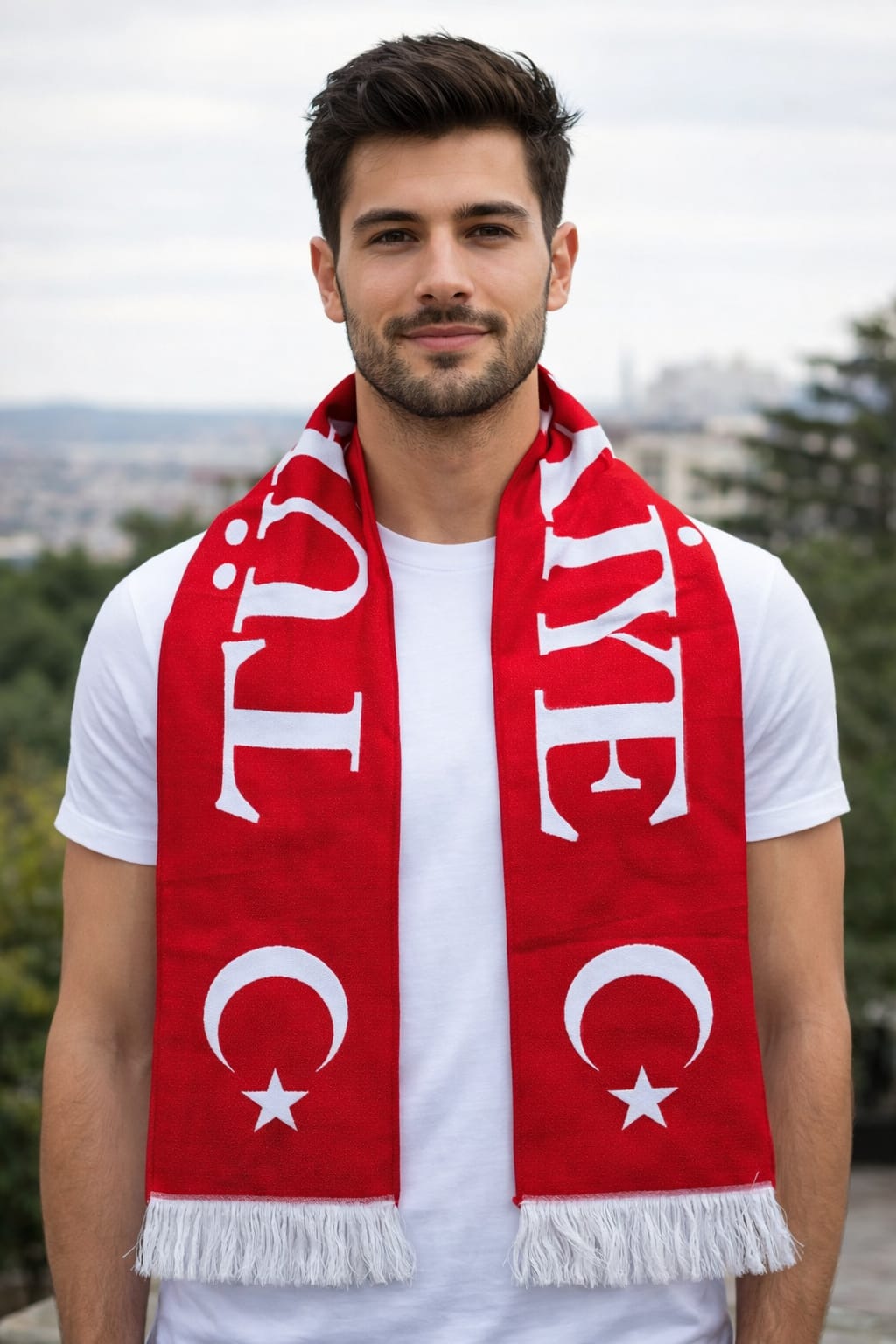Turkey Text Woven Scarf with Fringed Ends — 20×153 cm