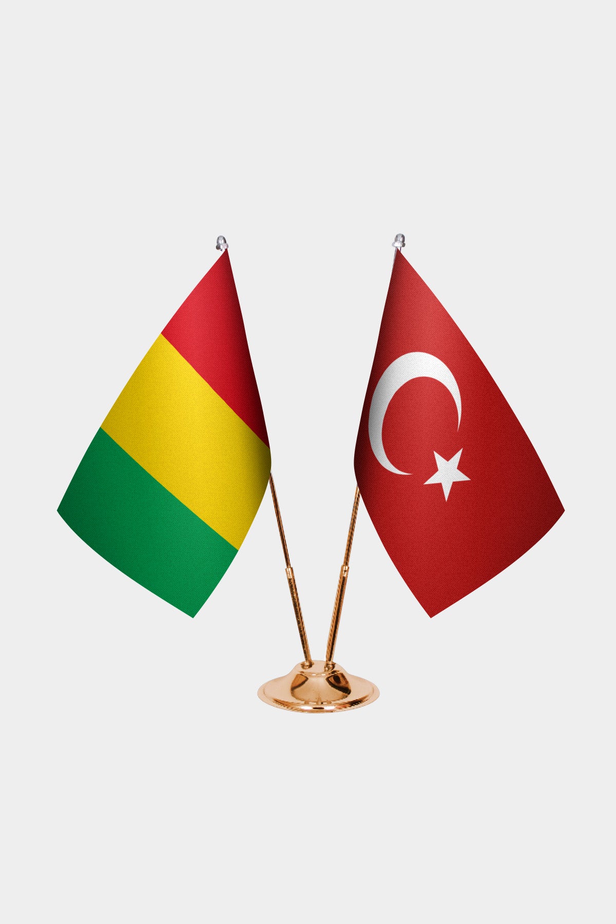 Guinea and Turkey desk flag set with gold pole and base