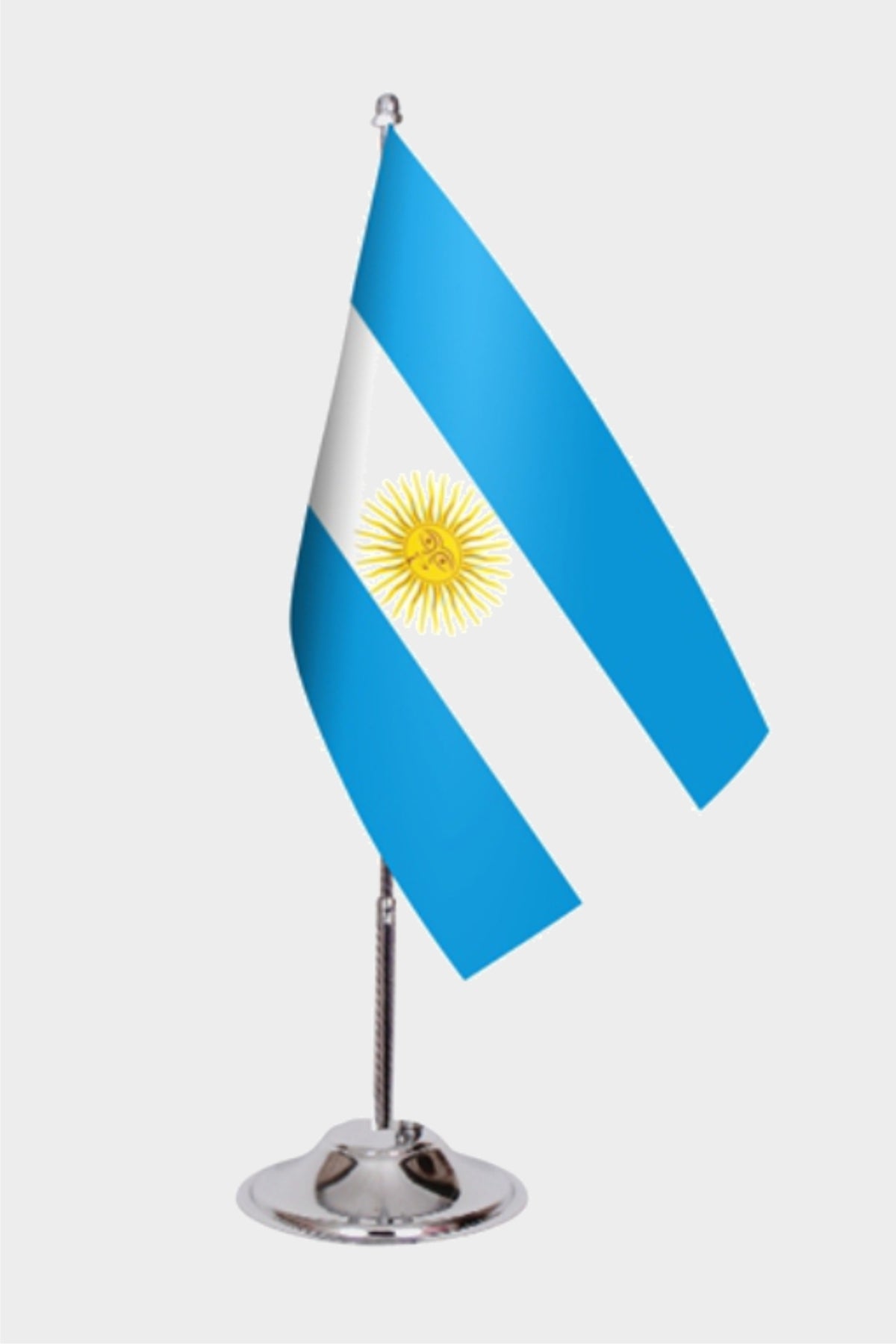Argentine Desk Flag - Premium Double-Layer Satin with Chrome L-Shaped Stand | Professional Quality Country Desk Flag for Government Offices and Institutions