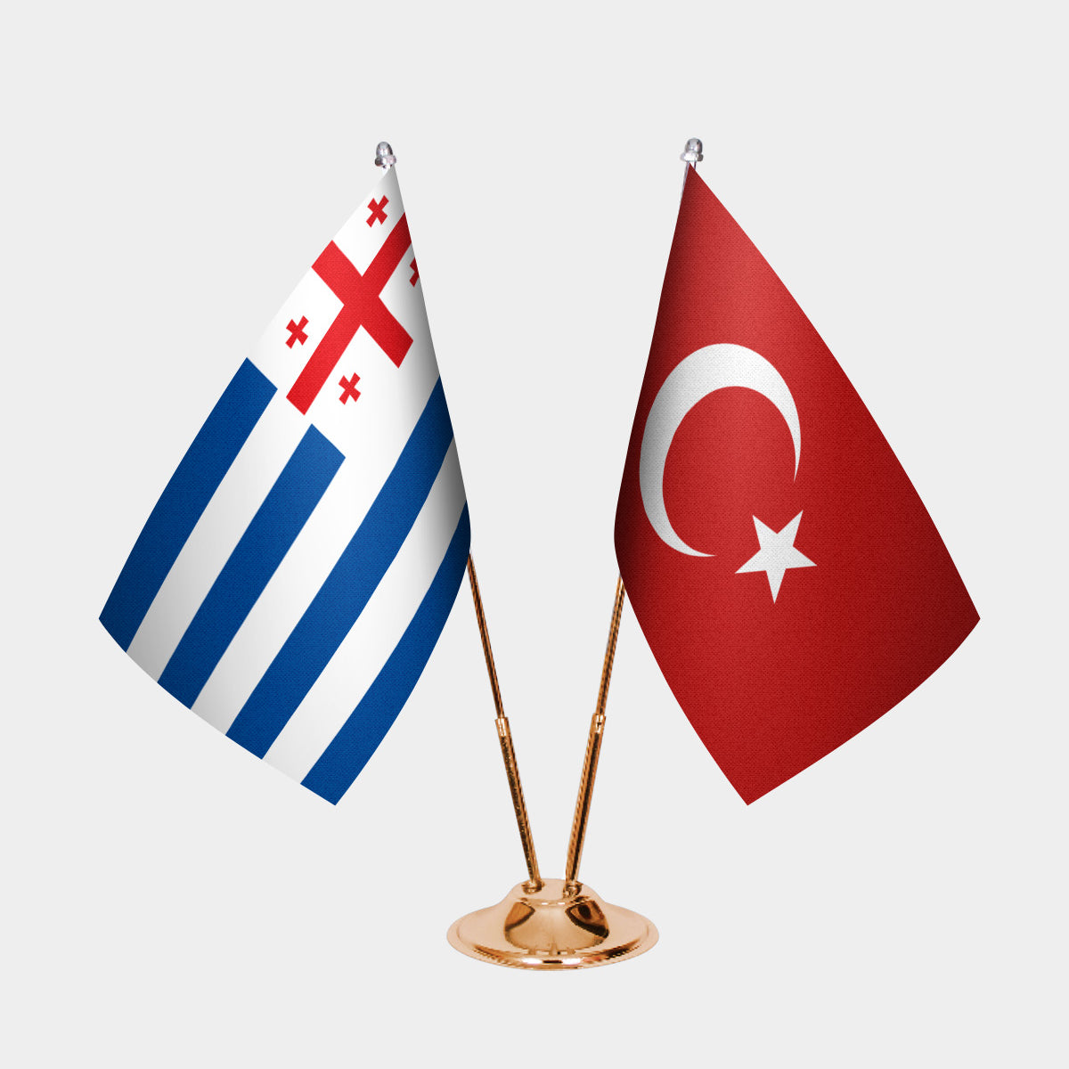 Adjara and Turkey desk flag set with gold pole and base