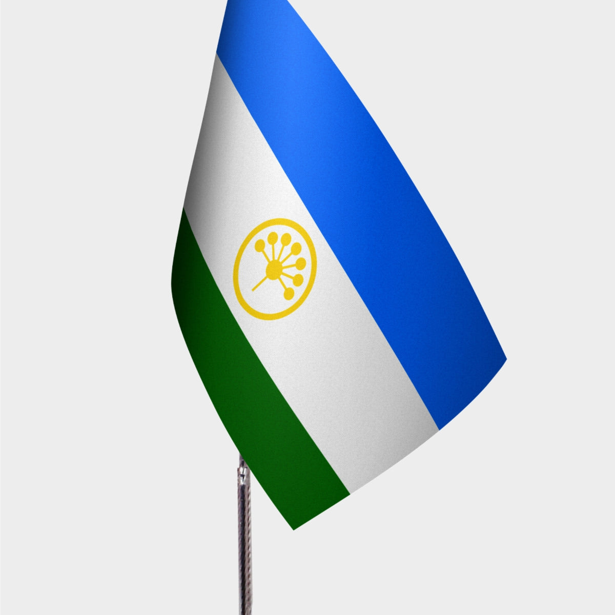 Bashkorden Desk Flag - Premium Double-Layer Satin with Chrome L-Shaped Stand | Professional Quality Country Desk Flag for Government Offices and Institutions