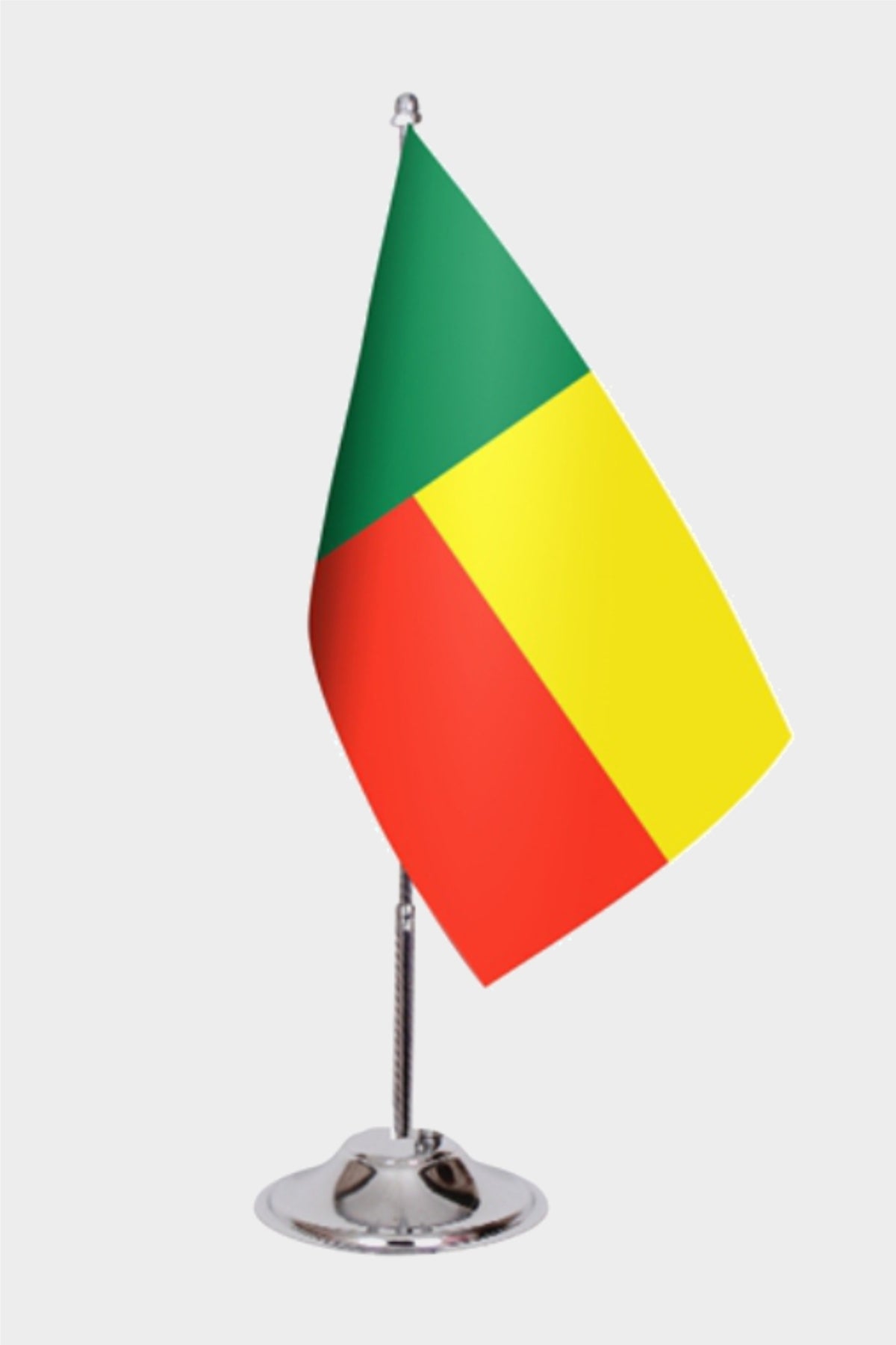 Benin Desk Flag - Premium Double-Layer Satin with Chrome L-Shaped Stand | Professional Quality Country Desk Flag for Government Offices and Institutions
