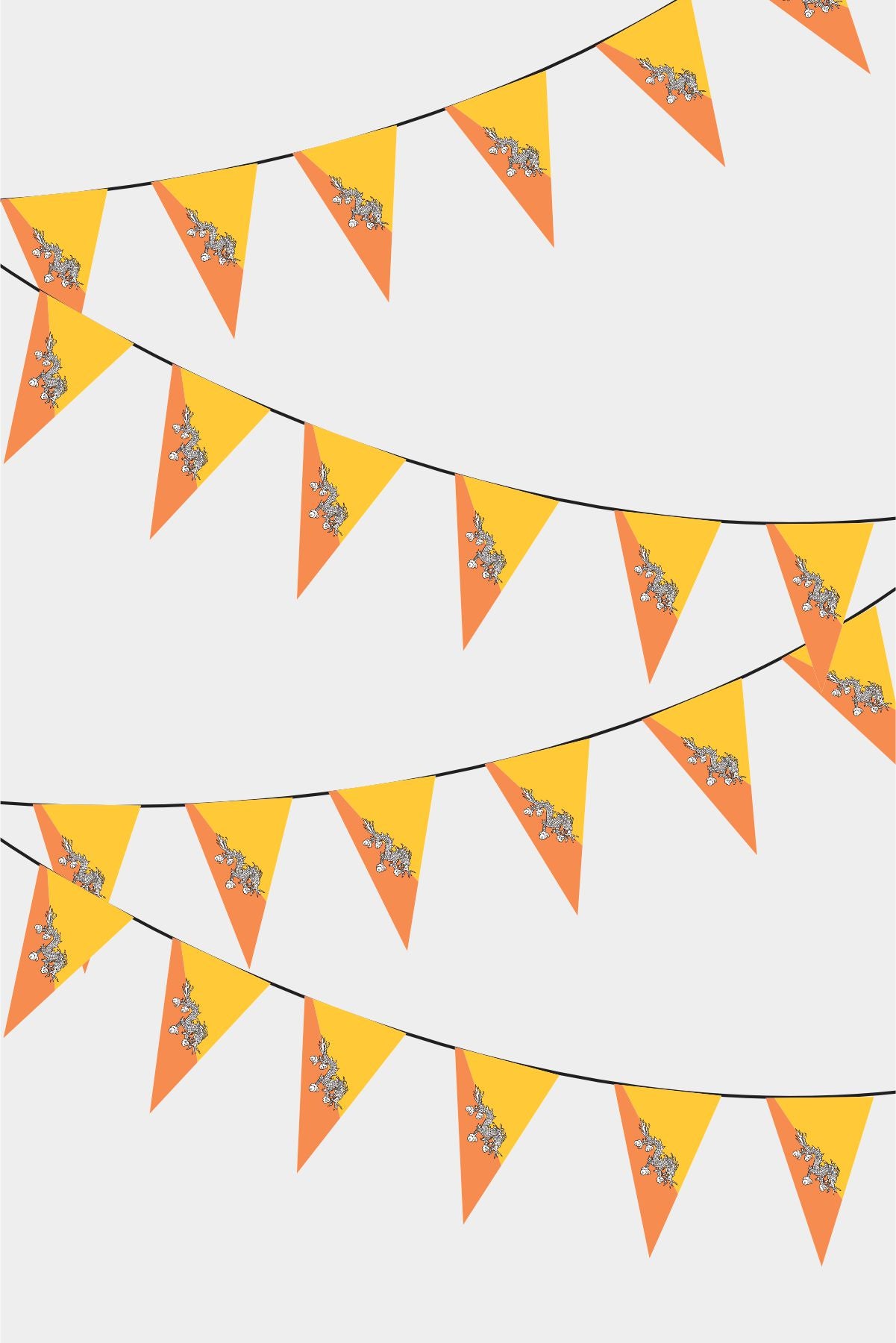 Bhutan Triangular Flag Bunting - 50 Meters Premium Pennant Flags for Party Decoration | Professional Quality Raschel Fabric