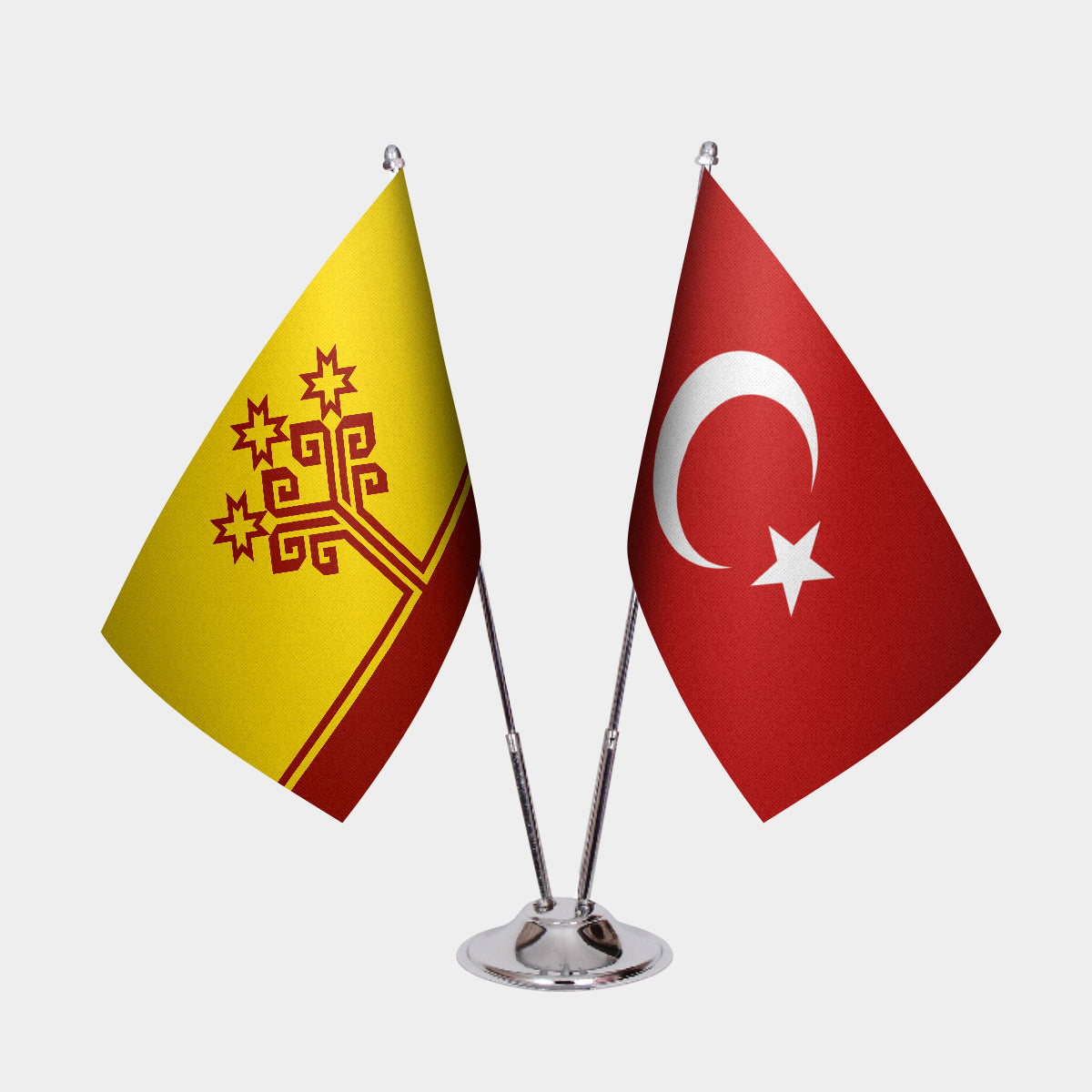 Chuvashia & Turkey Desk Flag Set — gold pole option
