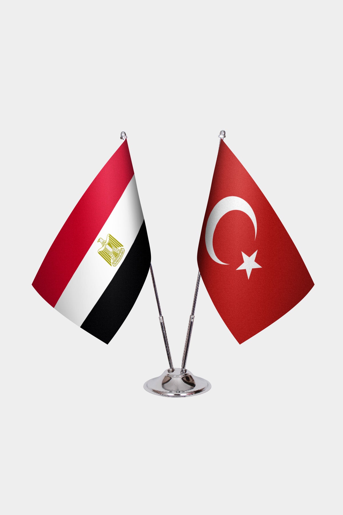 Egypt and Turkey desk flag set with chrome pole and base