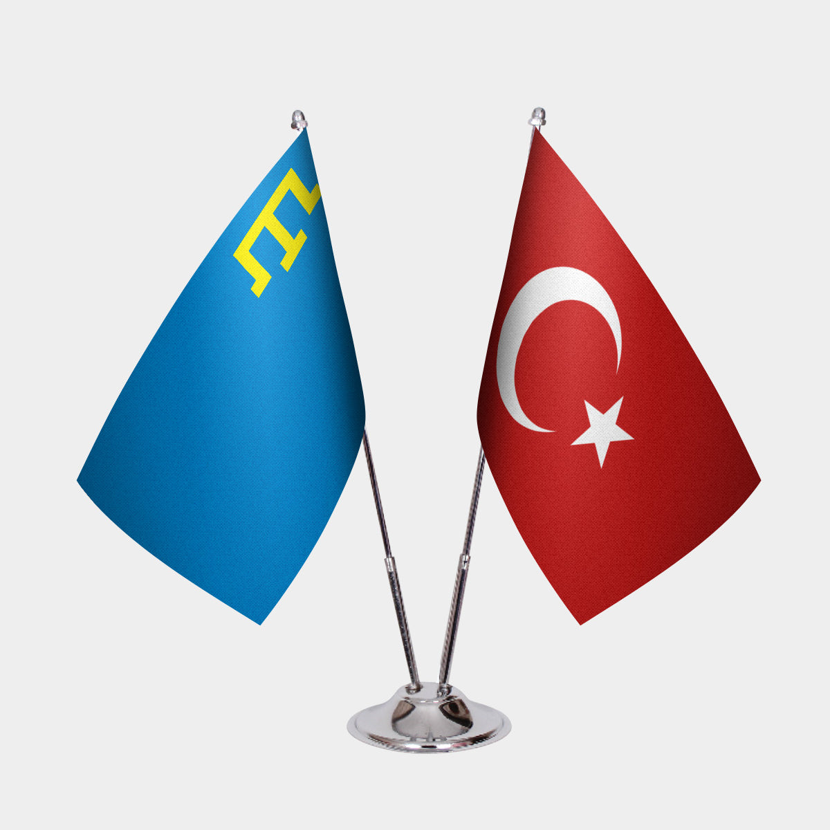 Crimean Tatar & Turkey Desk Flag Set — gold pole option