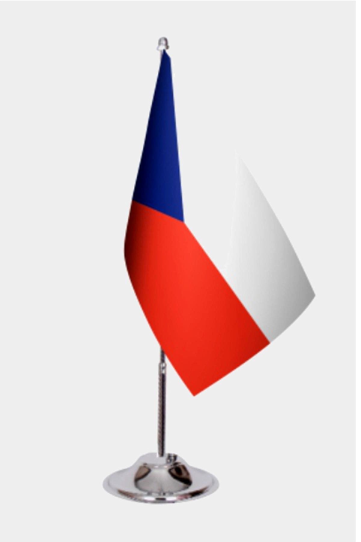Czechoslovakia Desk Flag - Premium Double-Layer Satin with Chrome L-Shaped Stand | Professional Quality Country Desk Flag for Government Offices and Institutions