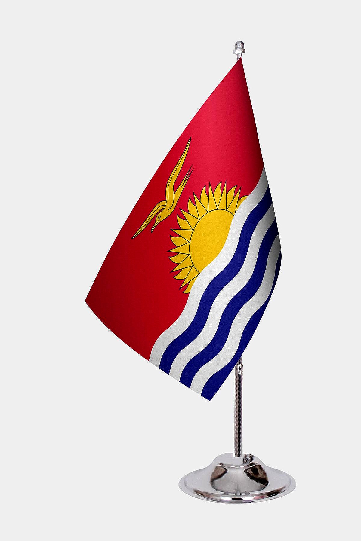 Kiribati Desk Flag - Premium Double-Layer Satin with Chrome L-Shaped Stand | Professional Quality Country Desk Flag for Government Offices and Institutions