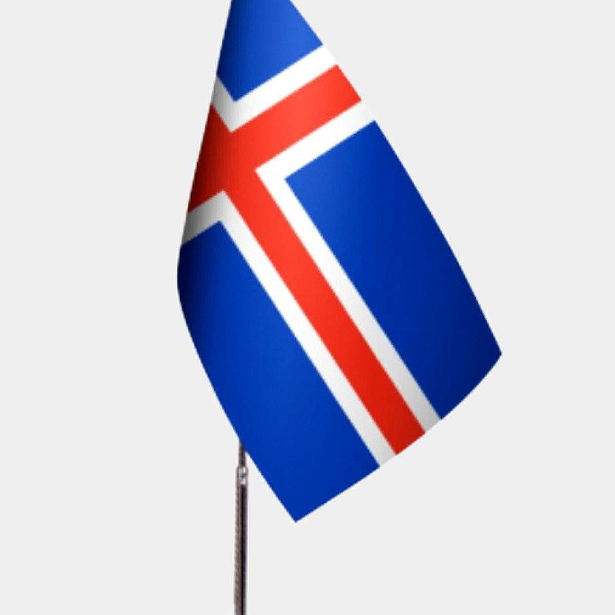 Iceland Desk Flag - Premium Double-Layer Satin with Chrome L-Shaped Stand | Professional Quality Country Desk Flag for Government Offices and Institutions