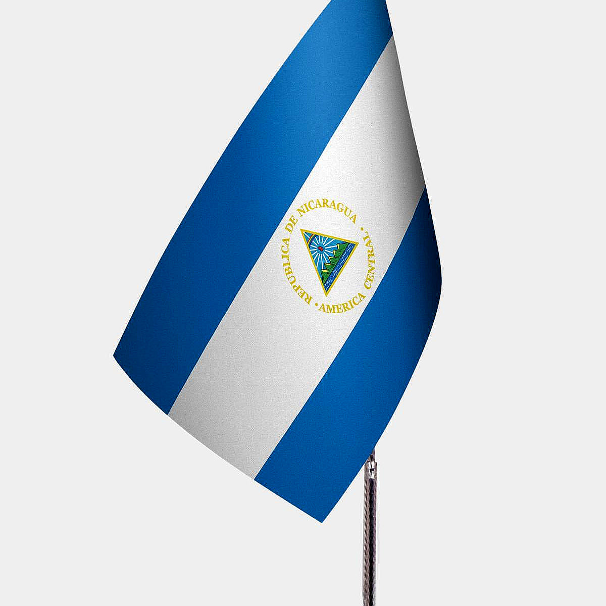 Nicaragua Desk Flag - Premium Double-Layer Satin with Chrome L-Shaped Stand | Professional Quality Country Desk Flag for Government Offices and Institutions