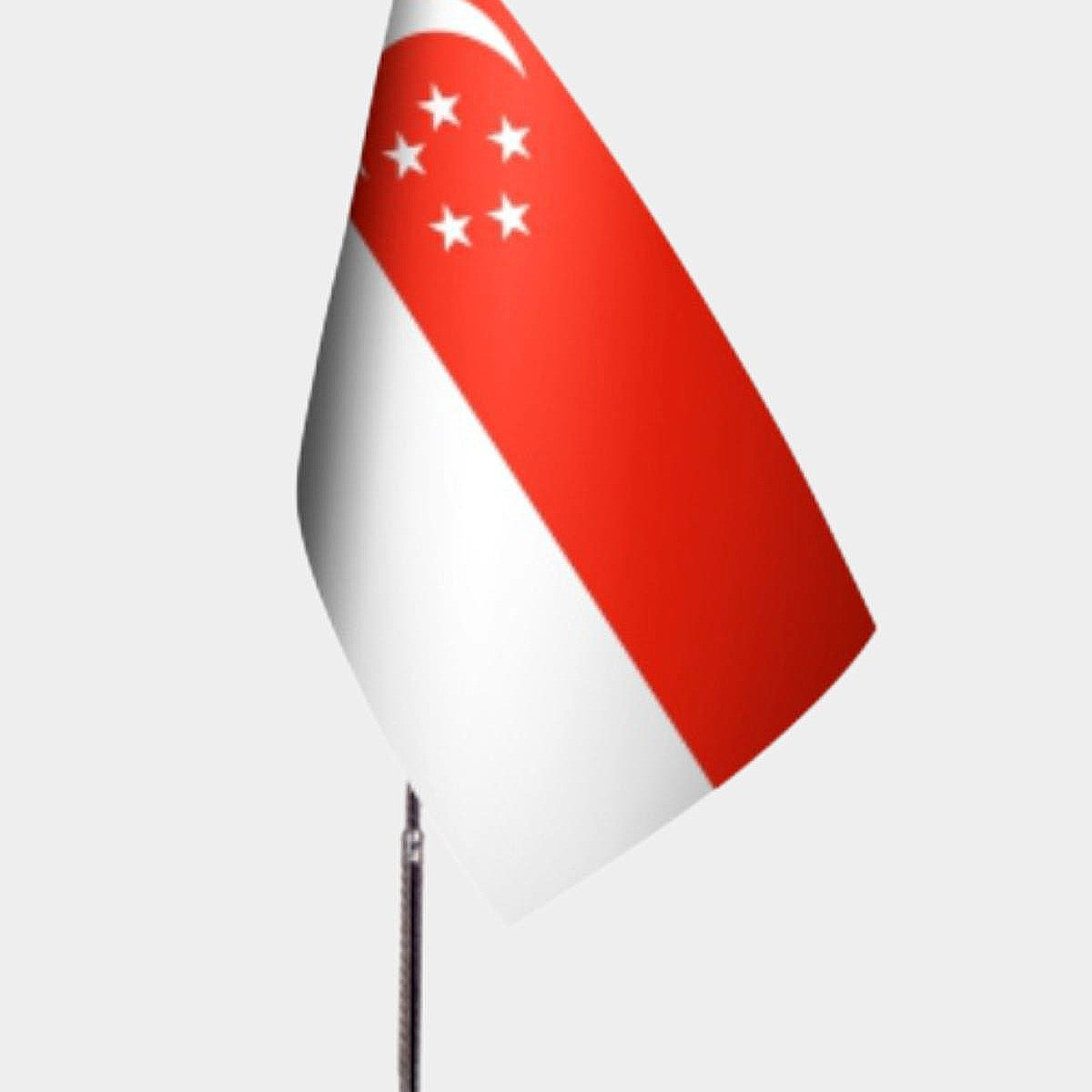 Singapore Desk Flag - Premium Double-Layer Satin with Chrome L-Shaped Stand | Professional Quality Country Desk Flag for Government Offices and Institutions