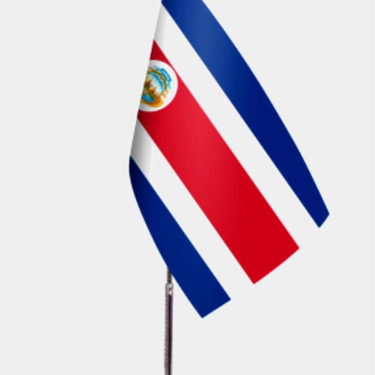 Costa Rica Desk Flag - Premium Double-Layer Satin with Chrome L-Shaped Stand | Professional Quality Country Desk Flag for Government Offices and Institutions