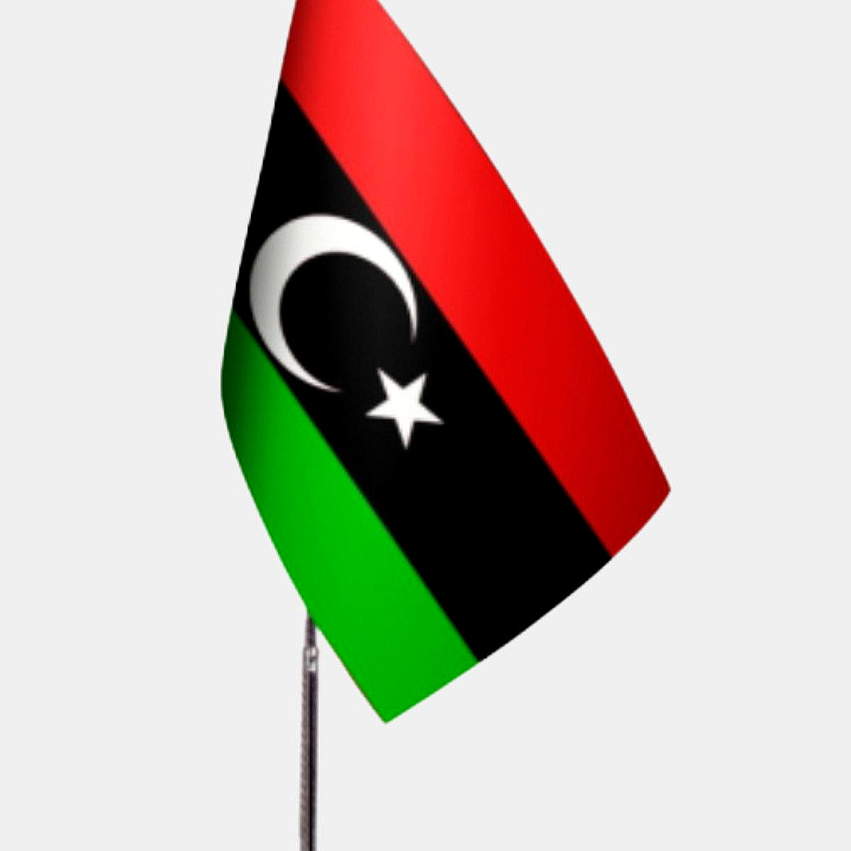 Libya Desk Flag - Premium Double-Layer Satin with Chrome L-Shaped Stand | Professional Quality Country Desk Flag for Government Offices and Institutions