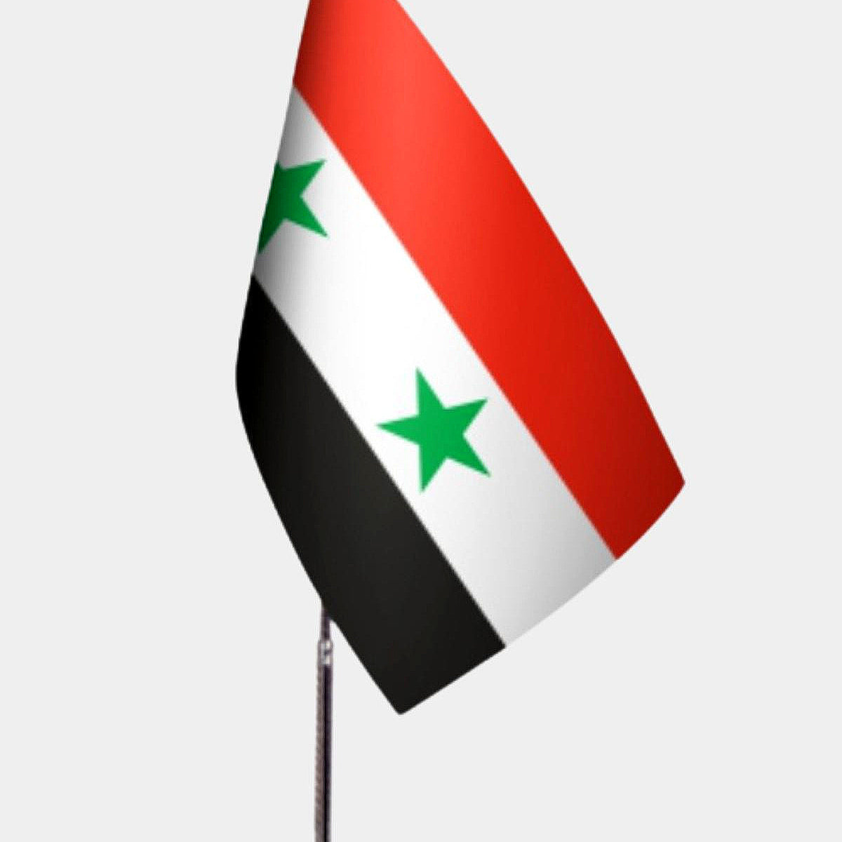 Syria Old Desk Flag - Premium Double-Layer Satin with Chrome L-Shaped Stand | Professional Quality Country Desk Flag for Government Offices and Institutions