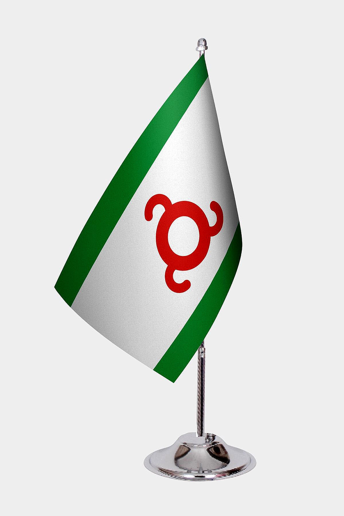 Ingushetia Desk Flag - Premium Double-Layer Satin with Chrome L-Shaped Stand | Professional Quality Country Desk Flag for Government Offices and Institutions