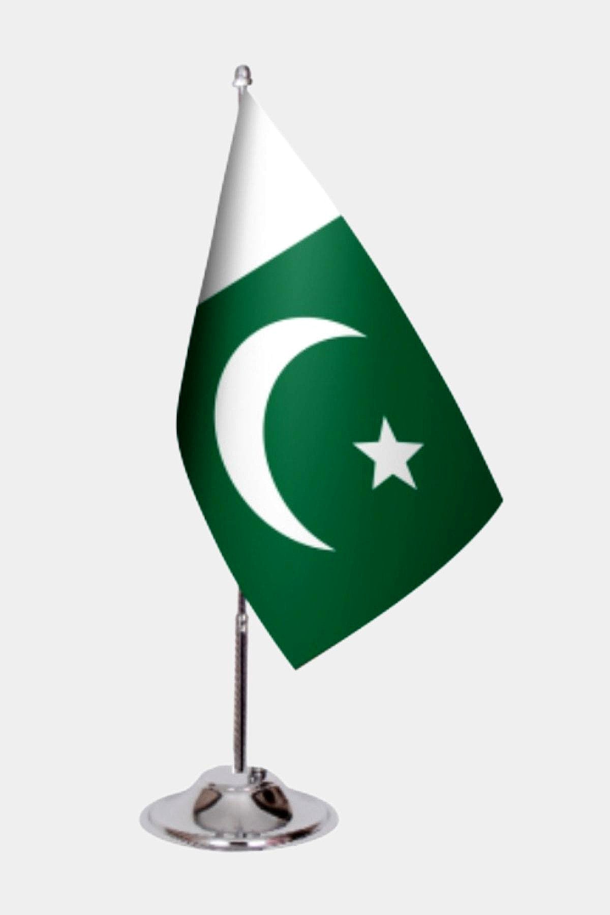 Pakistan Desk Flag - Premium Double-Layer Satin with Chrome L-Shaped Stand | Professional Quality Country Desk Flag for Government Offices and Institutions
