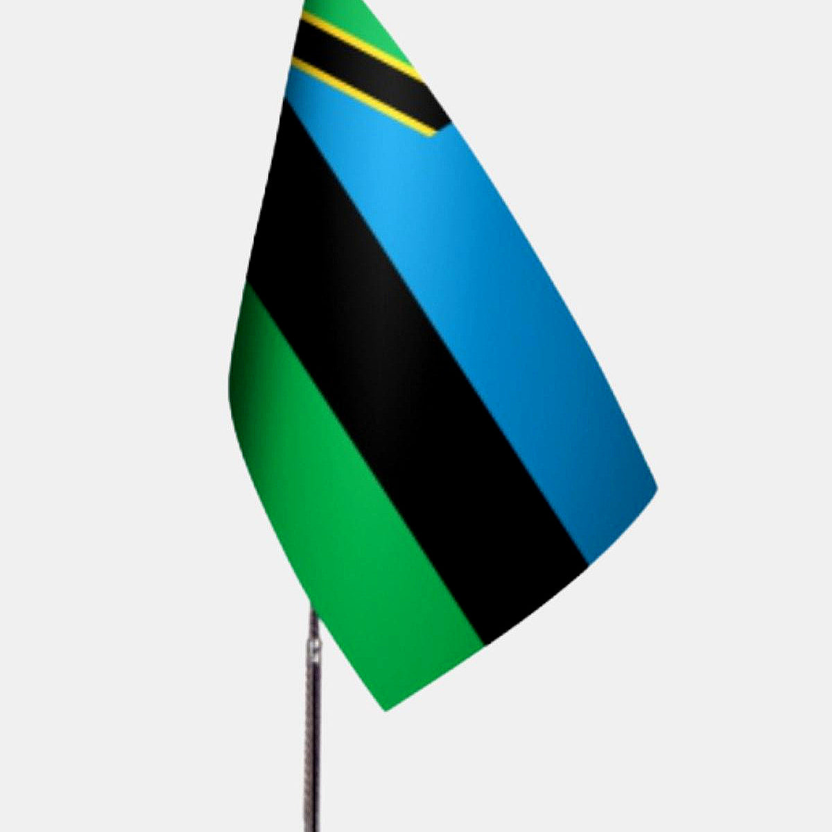 Zanzibar Desk Flag - Premium Double-Layer Satin with Chrome L-Shaped Stand | Professional Quality Country Desk Flag for Government Offices and Institutions