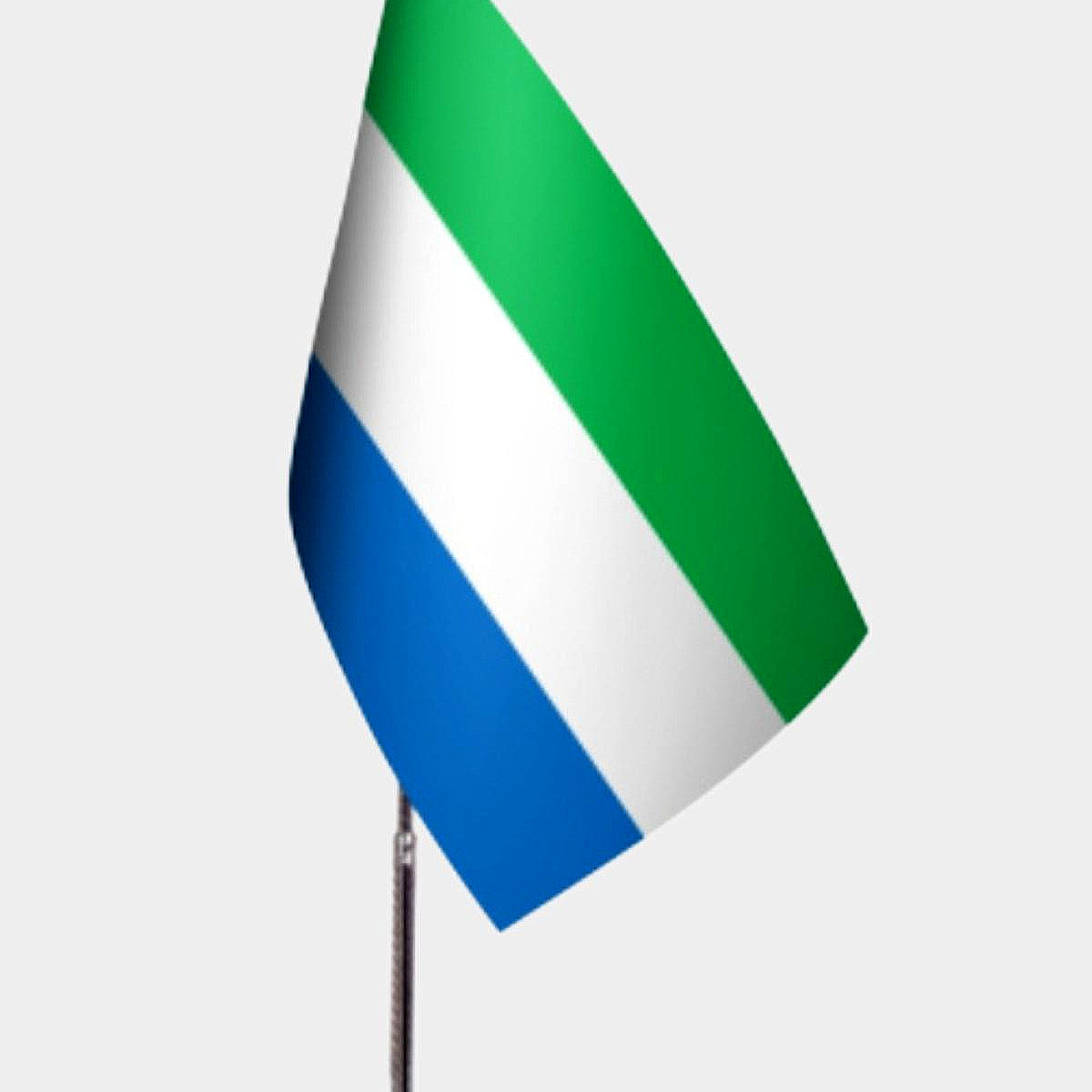 Sierra Leone Desk Flag - Premium Double-Layer Satin with Chrome L-Shaped Stand | Professional Quality Country Desk Flag for Government Offices and Institutions