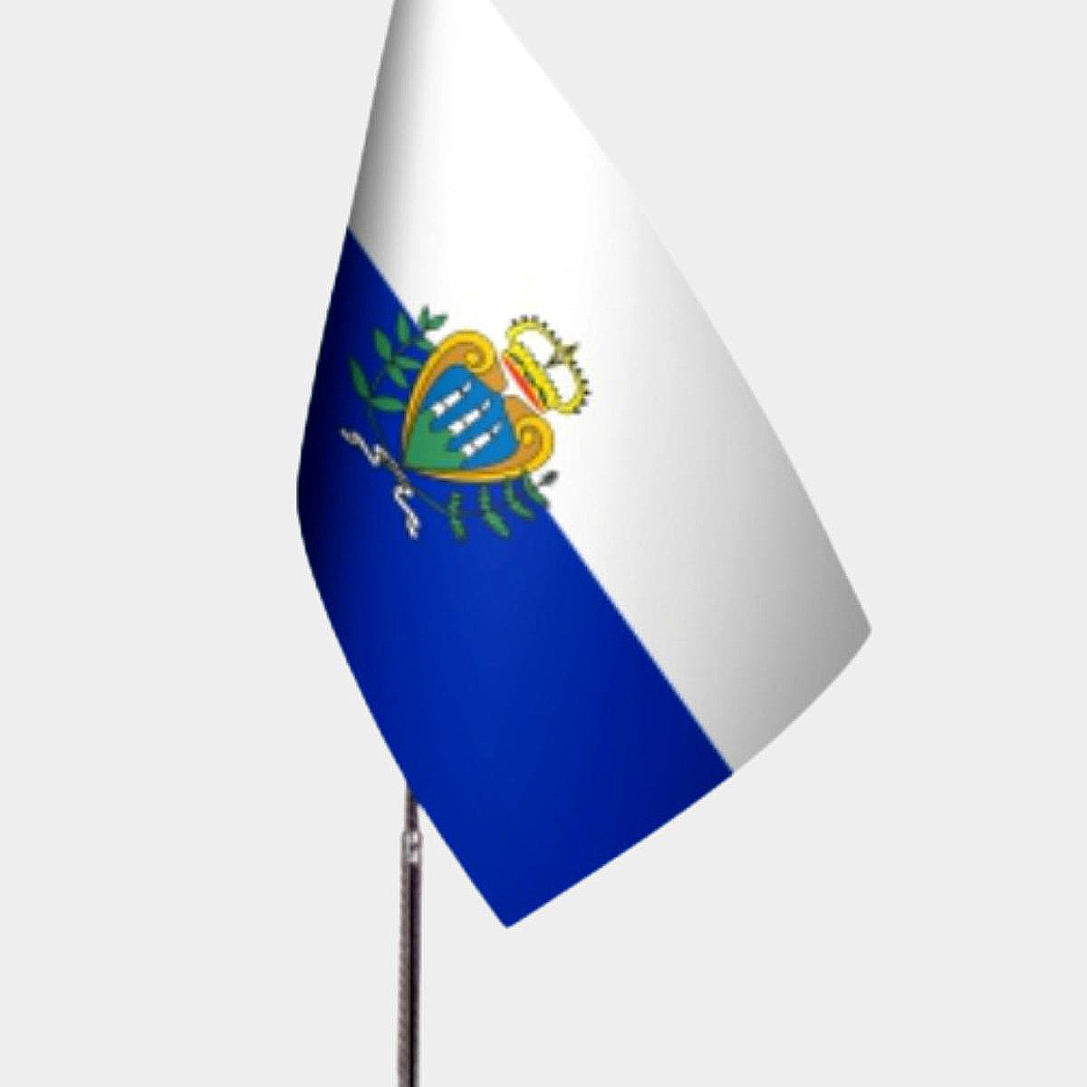 San Marino Desk Flag - Premium Double-Layer Satin with Chrome L-Shaped Stand | Professional Quality Country Desk Flag for Government Offices and Institutions