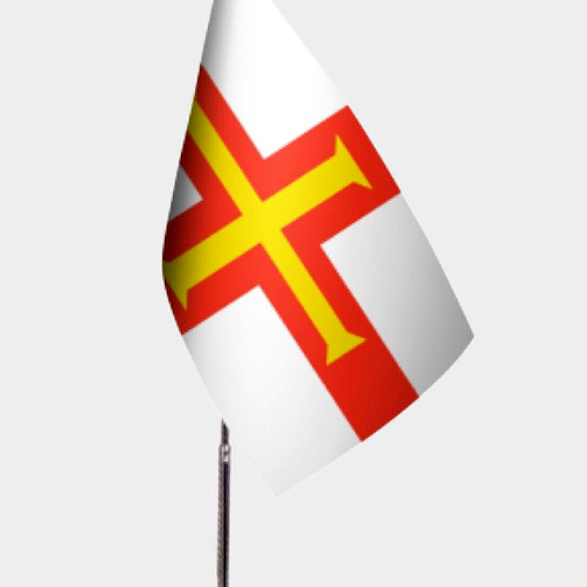Guernsey Desk Flag - Premium Double-Layer Satin with Chrome L-Shaped Stand | Professional Quality Country Desk Flag for Government Offices and Institutions