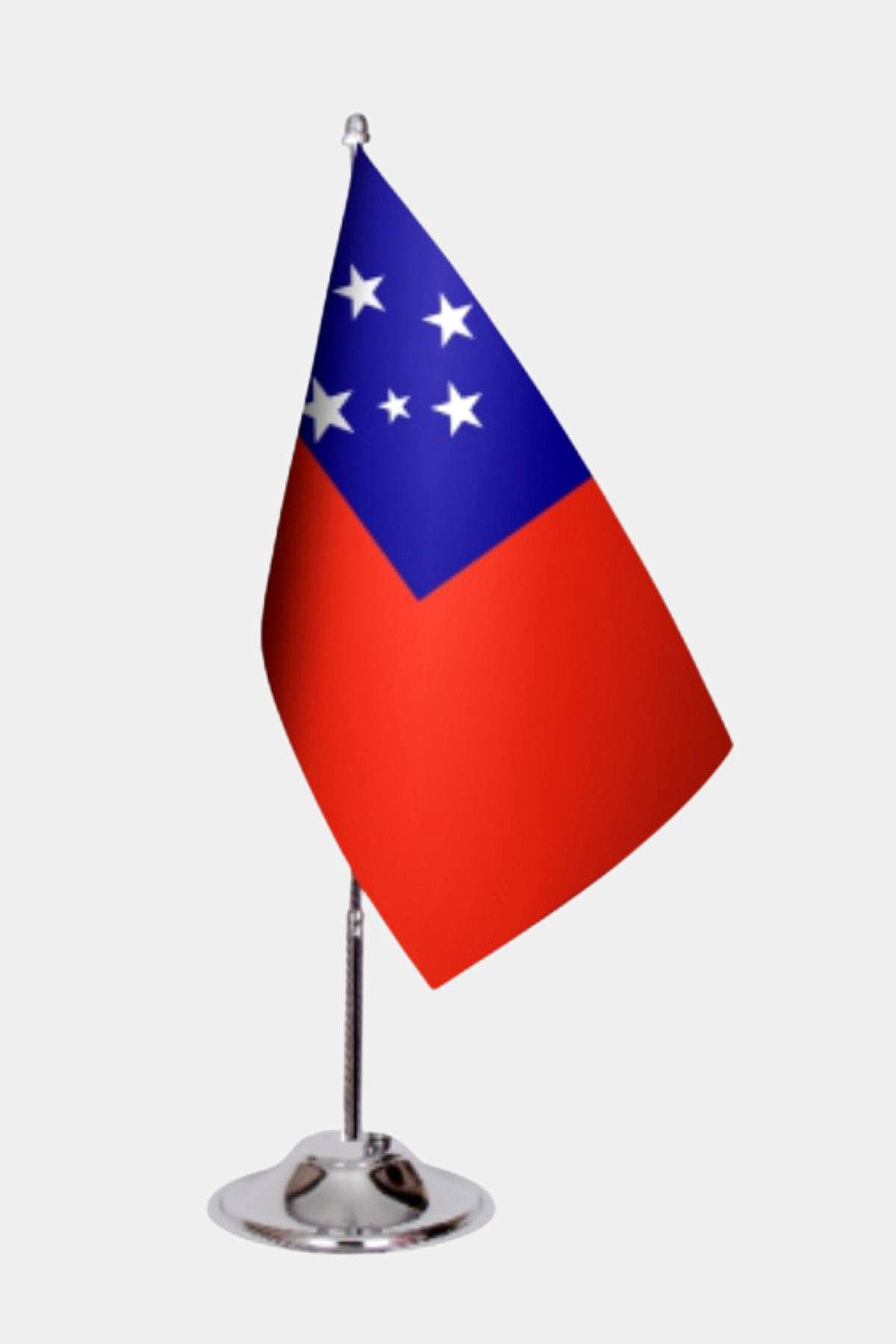 Samoa Desk Flag - Premium Double-Layer Satin with Chrome L-Shaped Stand | Professional Quality Country Desk Flag for Government Offices and Institutions