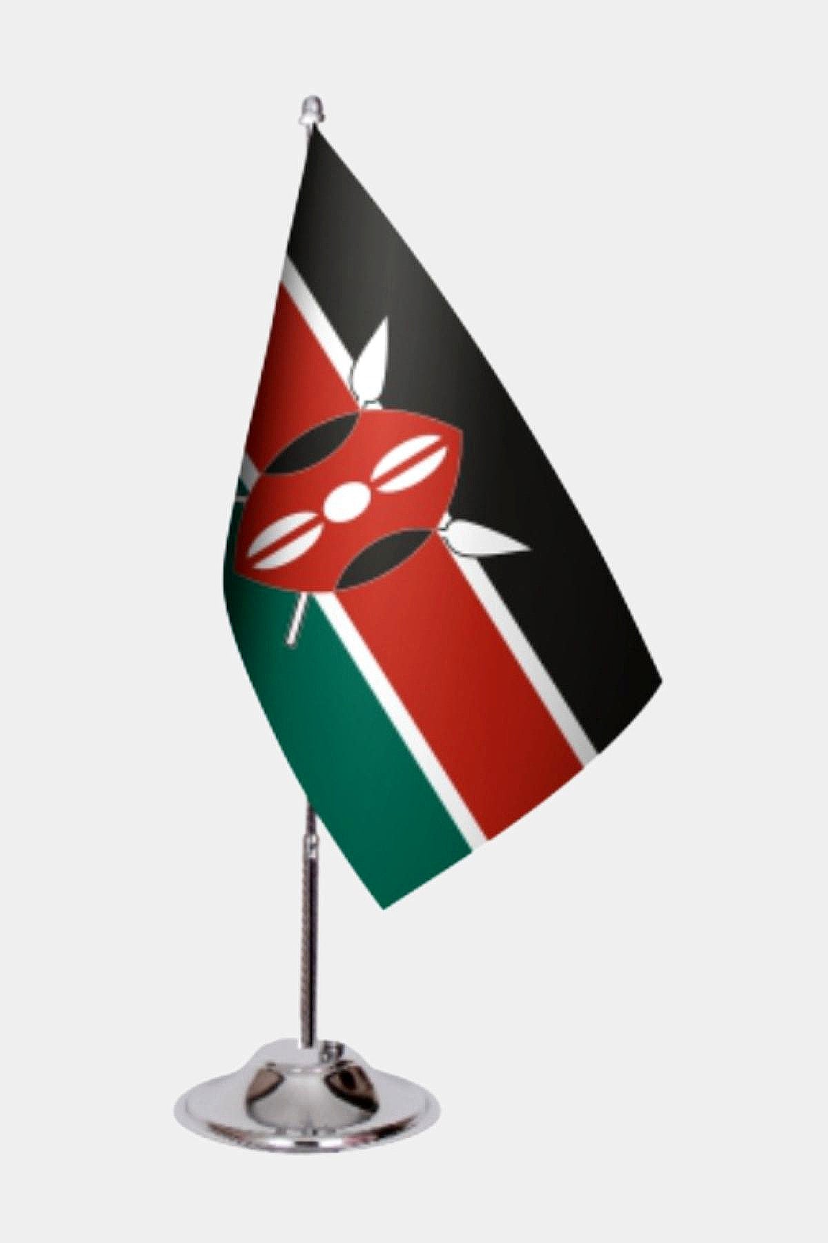 Kenya Desk Flag - Premium Double-Layer Satin with Chrome L-Shaped Stand | Professional Quality Country Desk Flag for Government Offices and Institutions