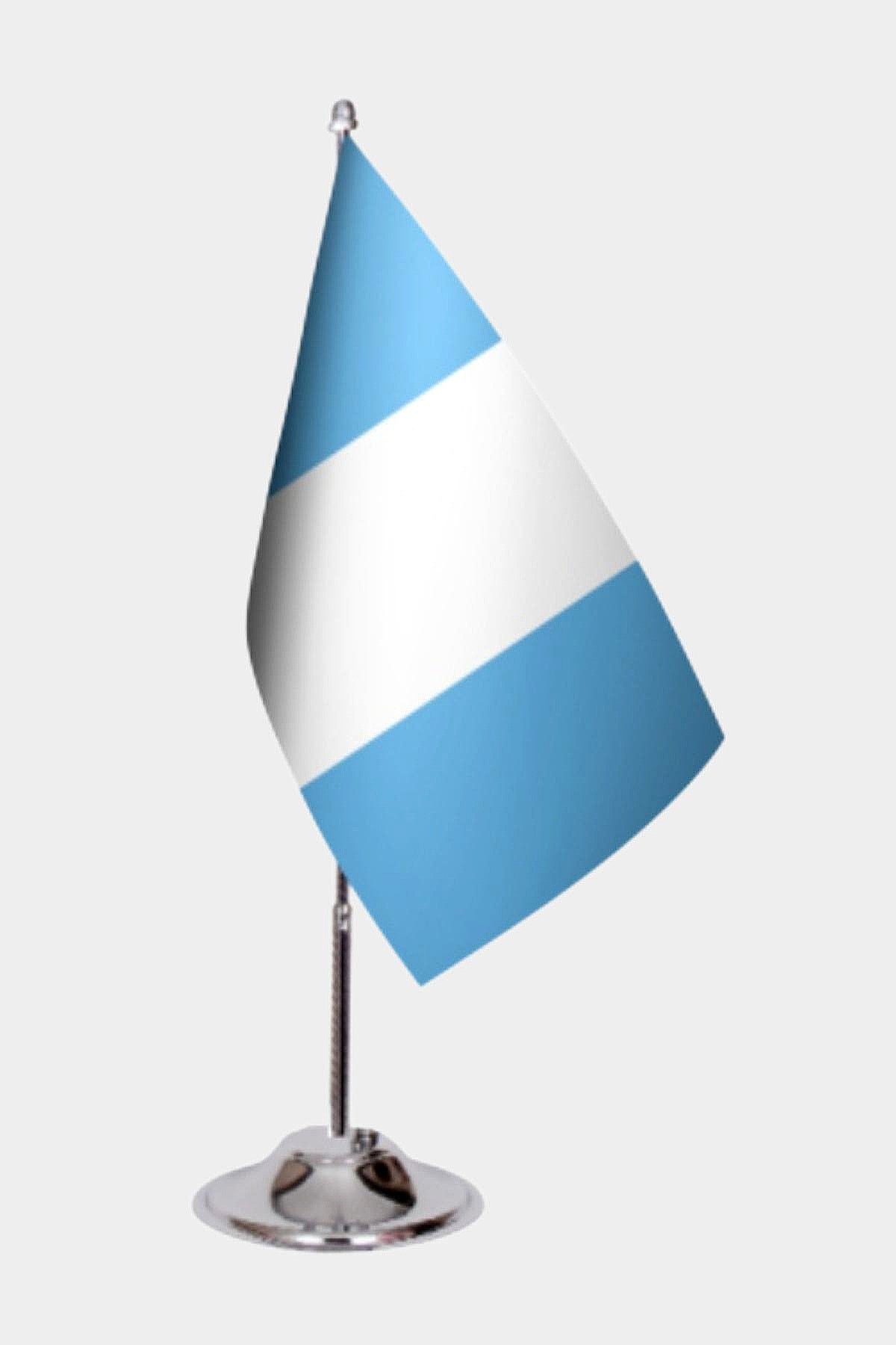 Guatemala Desk Flag - Premium Double-Layer Satin with Chrome L-Shaped Stand | Professional Quality Country Desk Flag for Government Offices and Institutions
