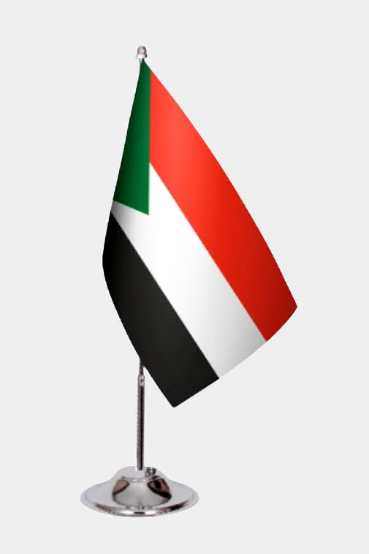 Sudan Desk Flag - Premium Double-Layer Satin with Chrome L-Shaped Stand | Professional Quality Country Desk Flag for Government Offices and Institutions