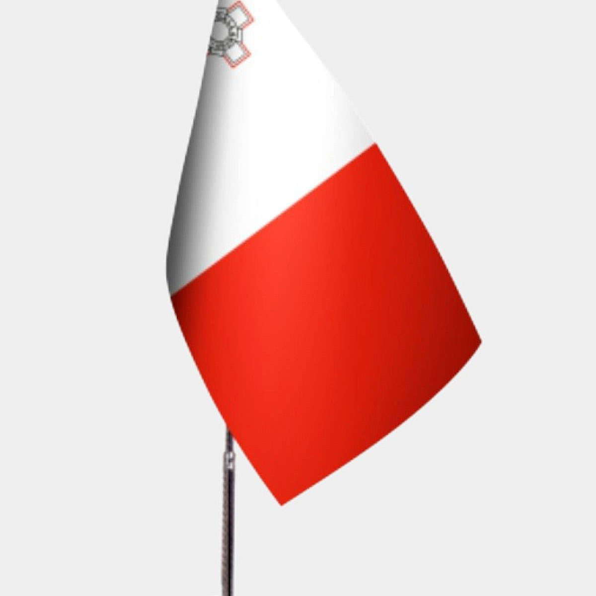 Malta Desk Flag - Premium Double-Layer Satin with Chrome L-Shaped Stand | Professional Quality Country Desk Flag for Government Offices and Institutions