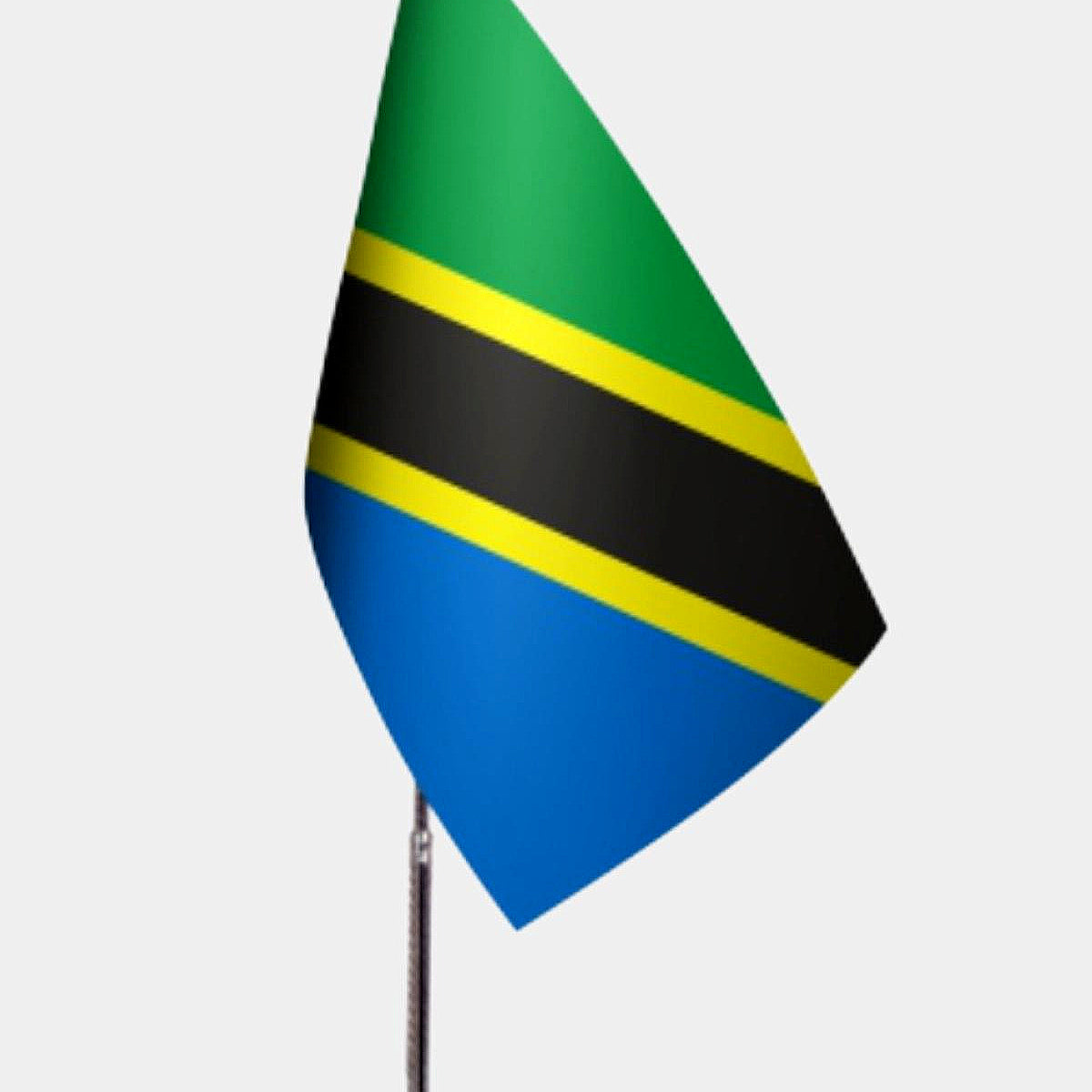 Tanzania Desk Flag - Premium Double-Layer Satin with Chrome L-Shaped Stand | Professional Quality Country Desk Flag for Government Offices and Institutions
