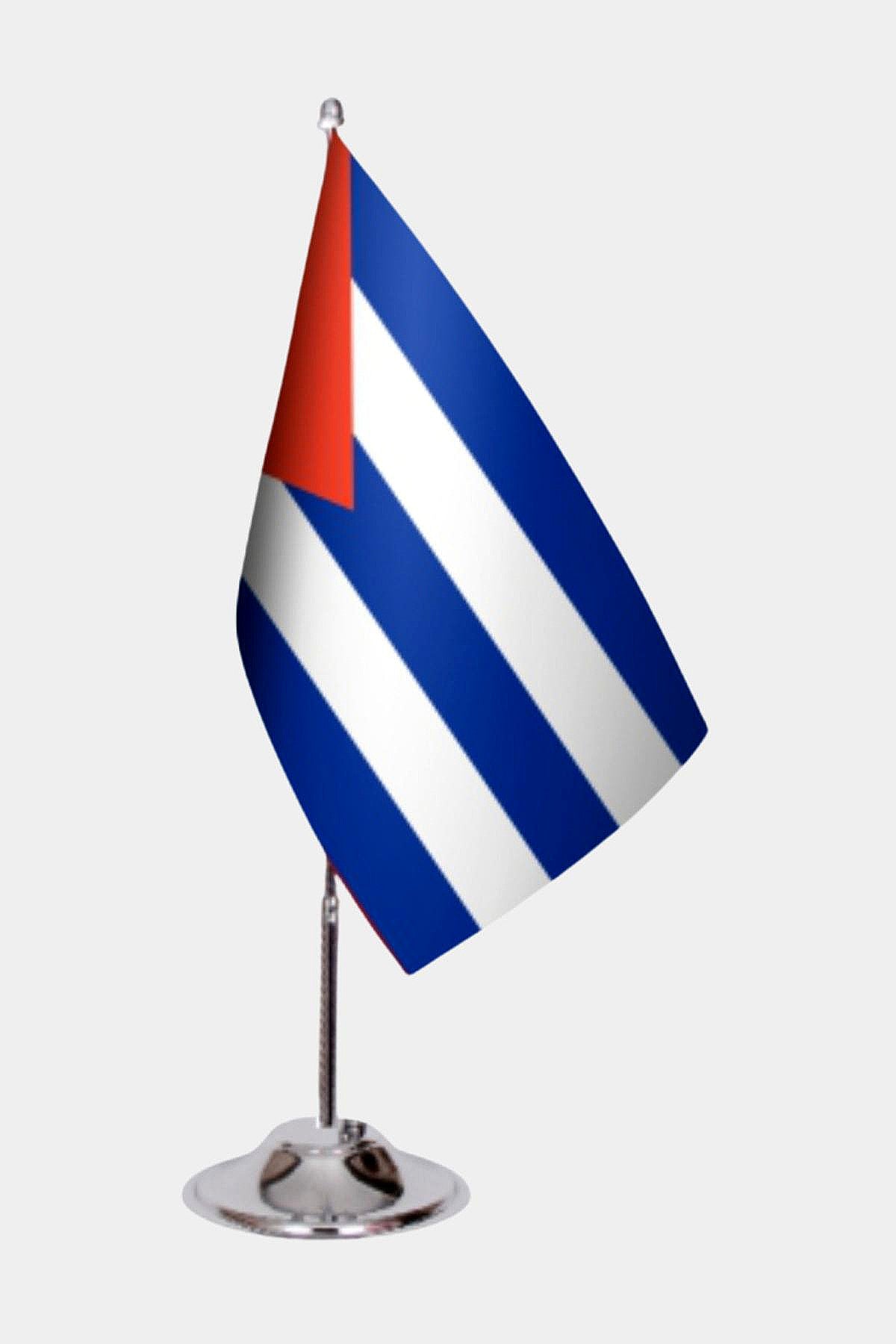 Cuba Desk Flag - Premium Double-Layer Satin with Chrome L-Shaped Stand | Professional Quality Country Desk Flag for Government Offices and Institutions