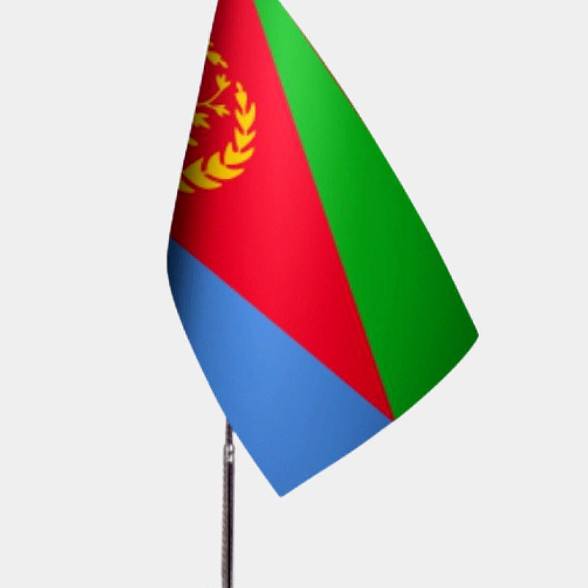 Eritrea Desk Flag - Premium Double-Layer Satin with Chrome L-Shaped Stand | Professional Quality Country Desk Flag for Government Offices and Institutions