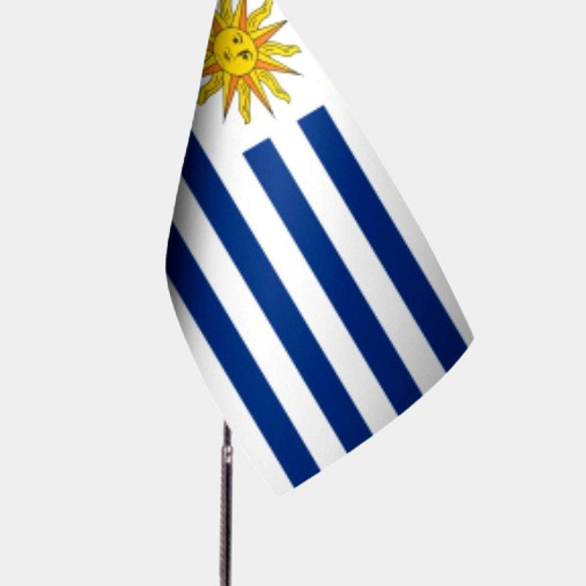 Uruguay Desk Flag - Premium Double-Layer Satin with Chrome L-Shaped Stand | Professional Quality Country Desk Flag for Government Offices and Institutions