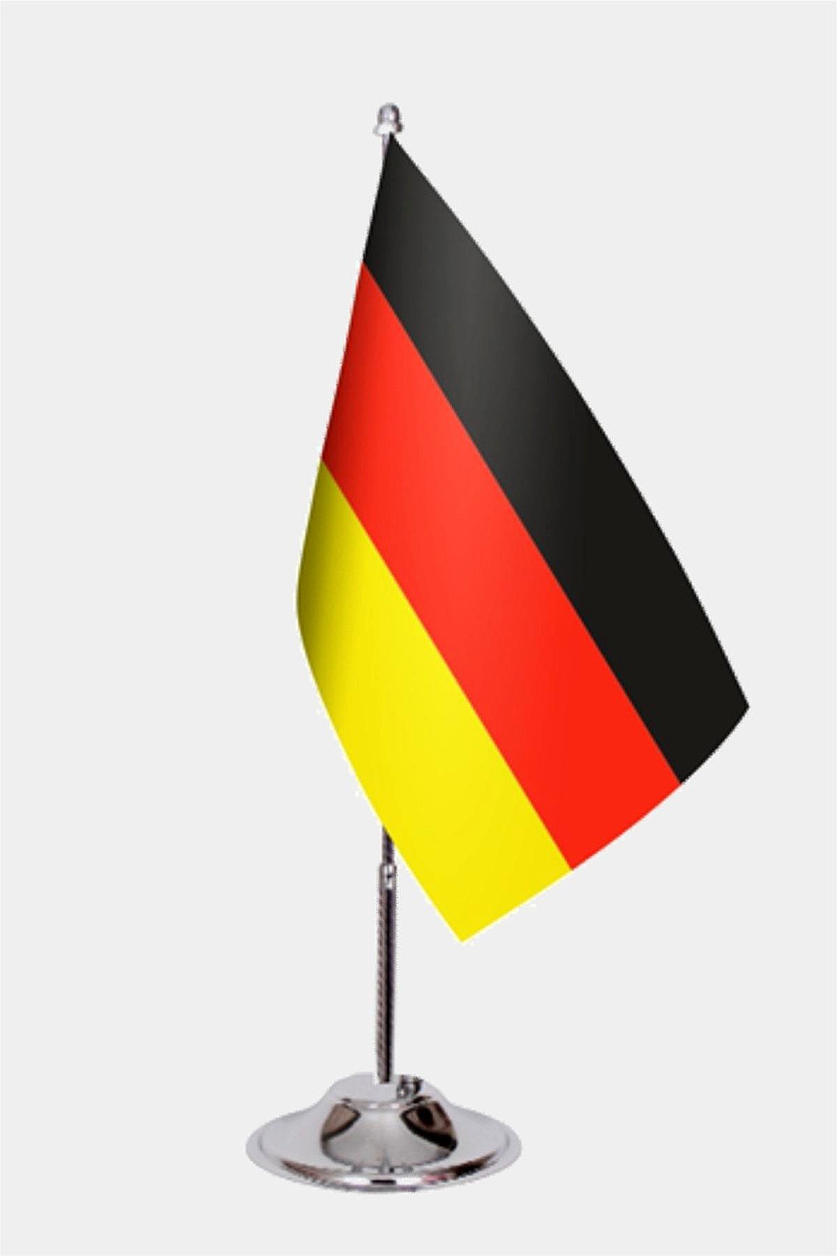 Germany Desk Flag - Premium Double-Layer Satin with Chrome L-Shaped Stand | Professional Quality Country Desk Flag for Government Offices and Institutions