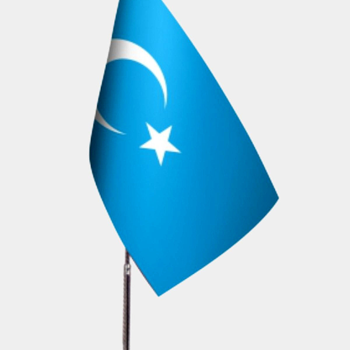 East Turkistan Desk Flag - Premium Double-Layer Satin with Chrome L-Shaped Stand | Professional Quality Country Desk Flag for Government Offices and Institutions