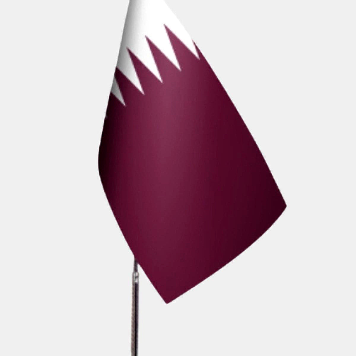 Qatar Desk Flag - Premium Double-Layer Satin with Chrome L-Shaped Stand | Professional Quality Country Desk Flag for Government Offices and Institutions