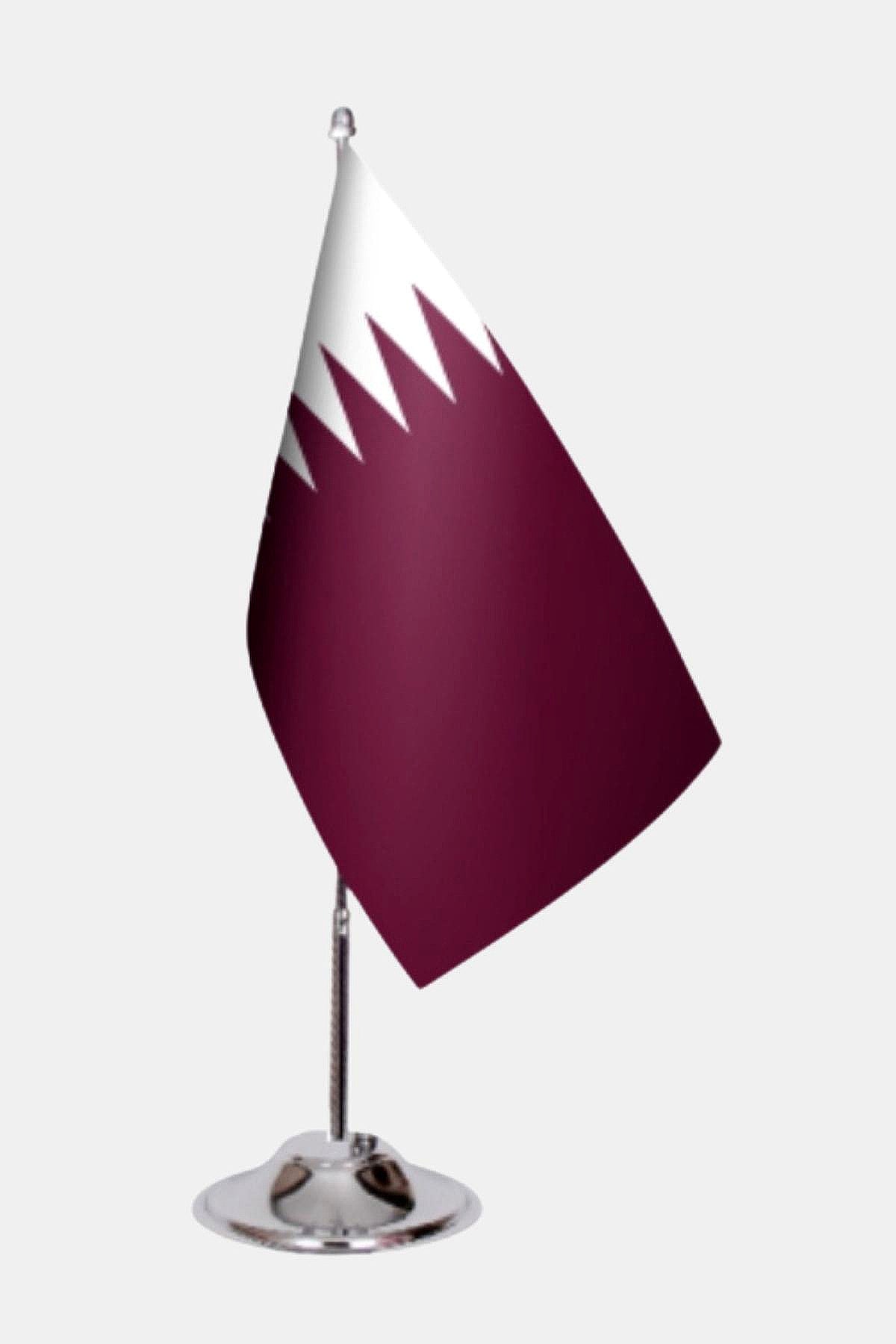 Qatar Desk Flag - Premium Double-Layer Satin with Chrome L-Shaped Stand | Professional Quality Country Desk Flag for Government Offices and Institutions