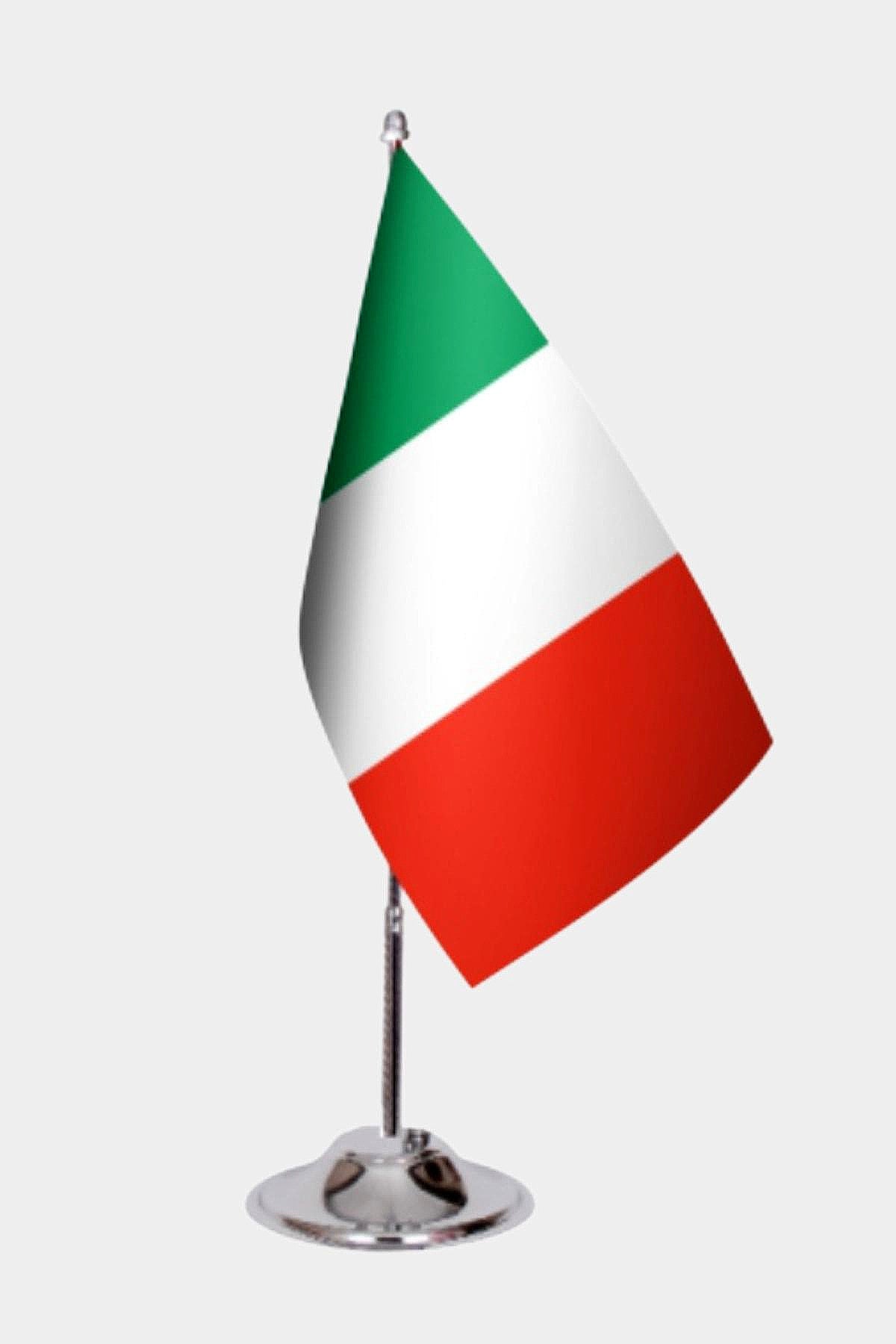 Italy Desk Flag - Premium Double-Layer Satin with Chrome L-Shaped Stand | Professional Quality Country Desk Flag for Government Offices and Institutions