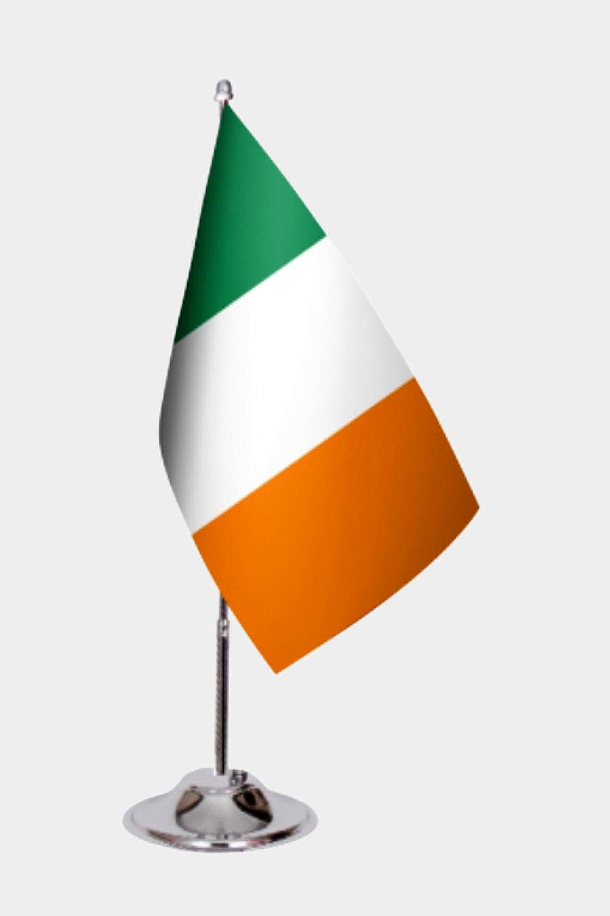 Ireland Desk Flag - Premium Double-Layer Satin with Chrome L-Shaped Stand | Professional Quality Country Desk Flag for Government Offices and Institutions