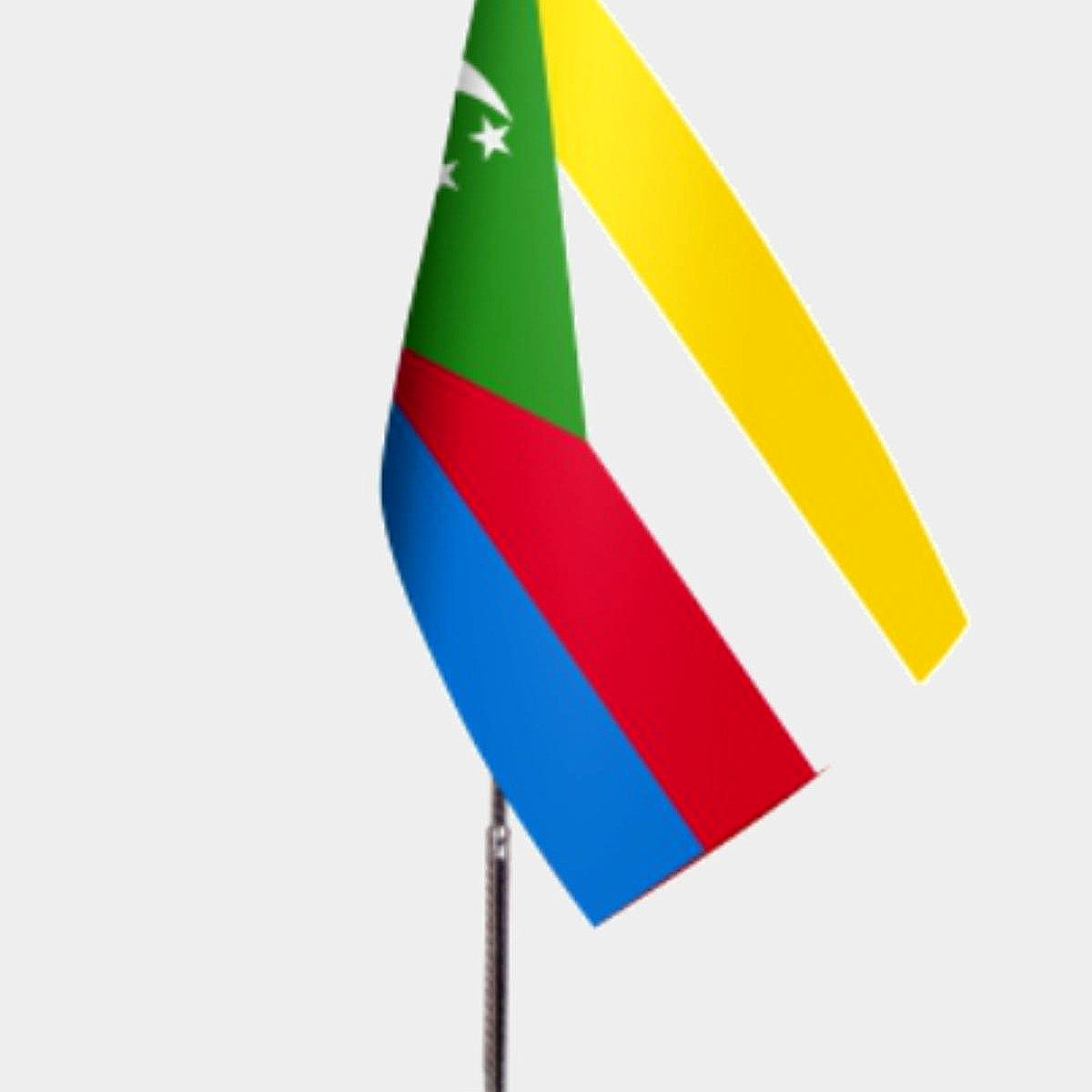 Comoros Desk Flag - Premium Double-Layer Satin with Chrome L-Shaped Stand | Professional Quality Country Desk Flag for Government Offices and Institutions