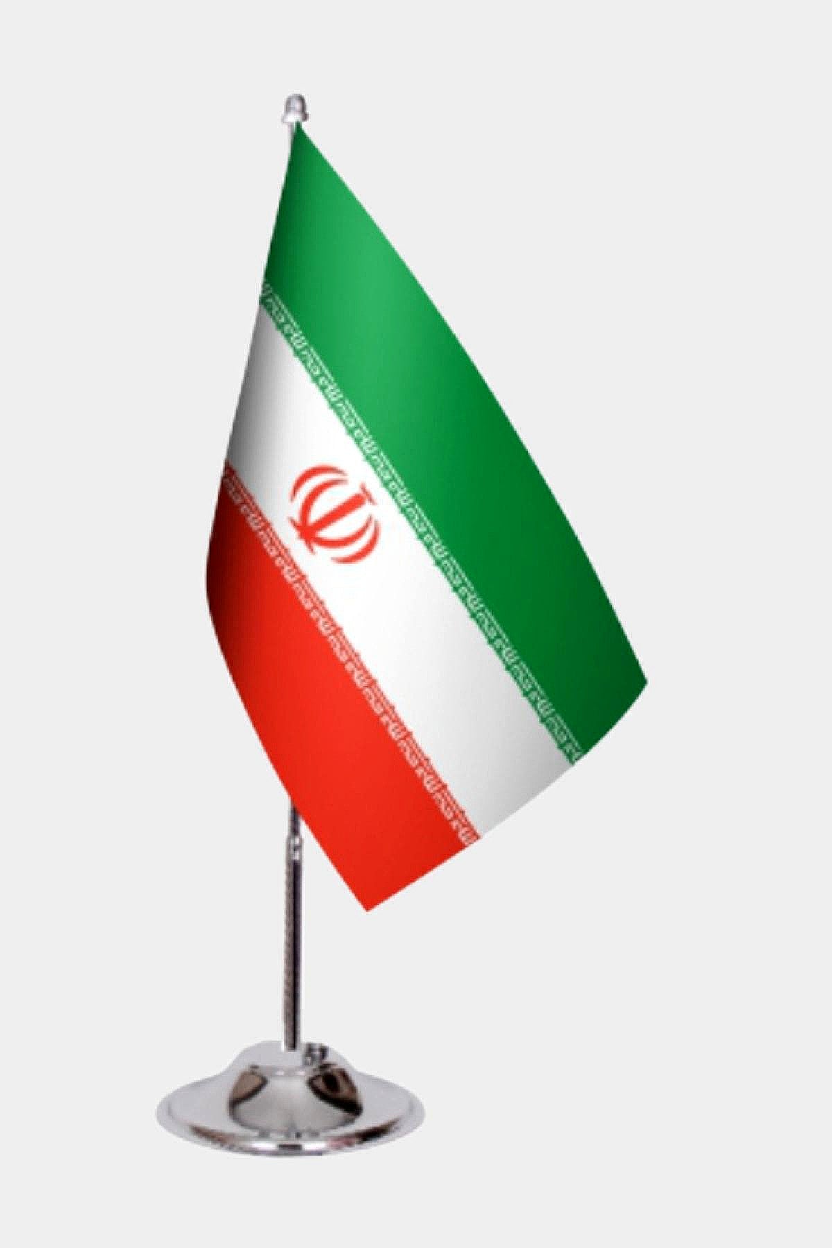 Iran Desk Flag - Premium Double-Layer Satin with Chrome L-Shaped Stand | Professional Quality Country Desk Flag for Government Offices and Institutions