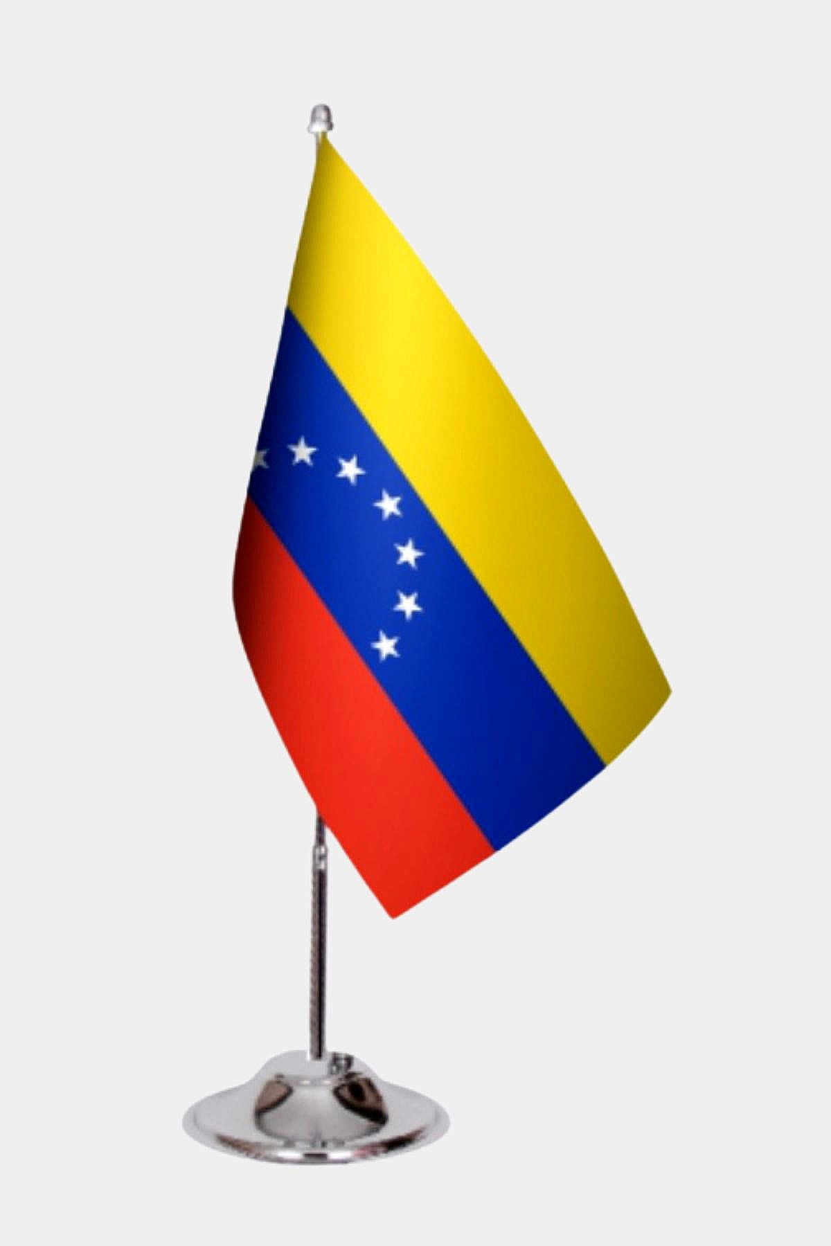 Venezuela Desk Flag - Premium Double-Layer Satin with Chrome L-Shaped Stand | Professional Quality Country Desk Flag for Government Offices and Institutions