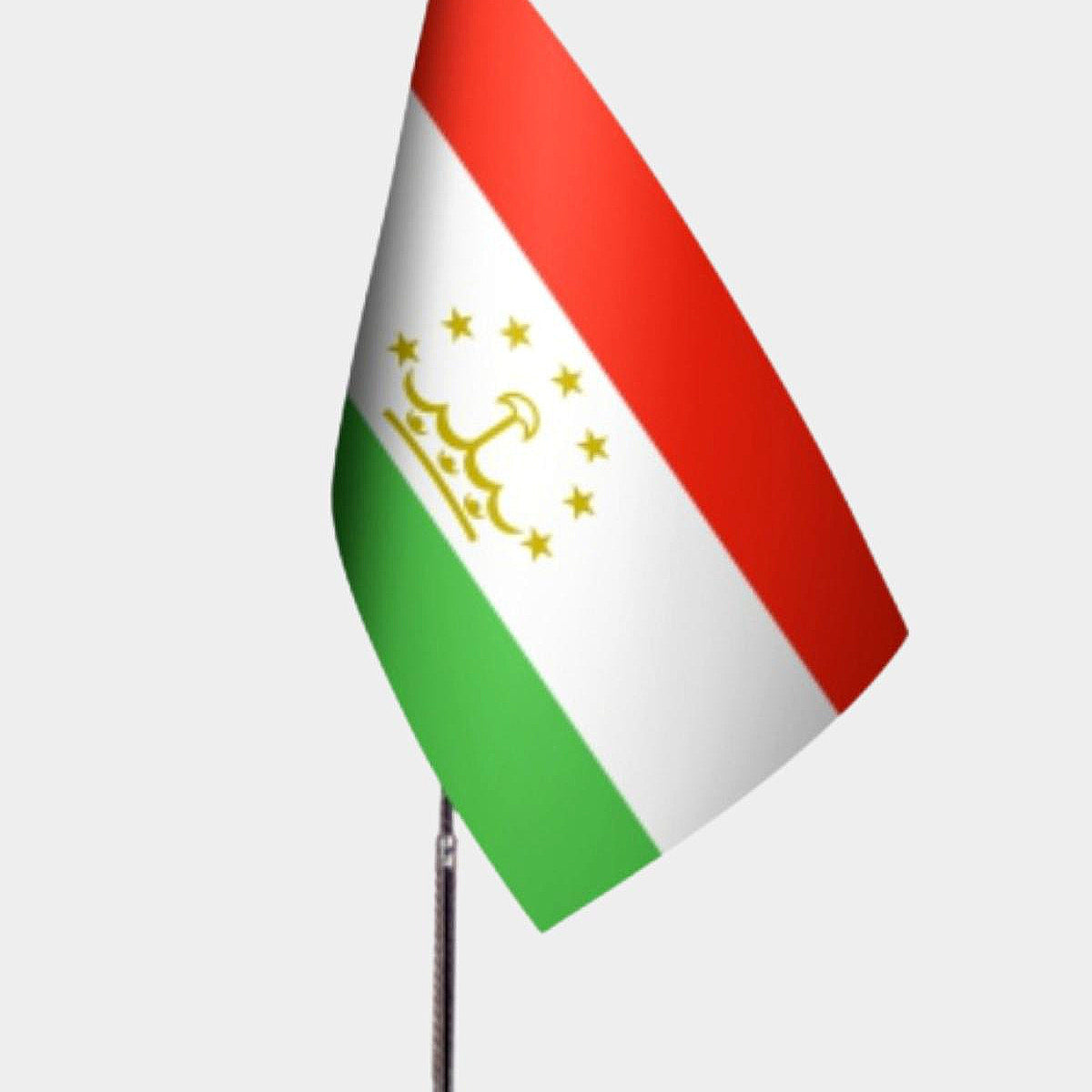 Tajikistan Desk Flag - Premium Double-Layer Satin with Chrome L-Shaped Stand | Professional Quality Country Desk Flag for Government Offices and Institutions