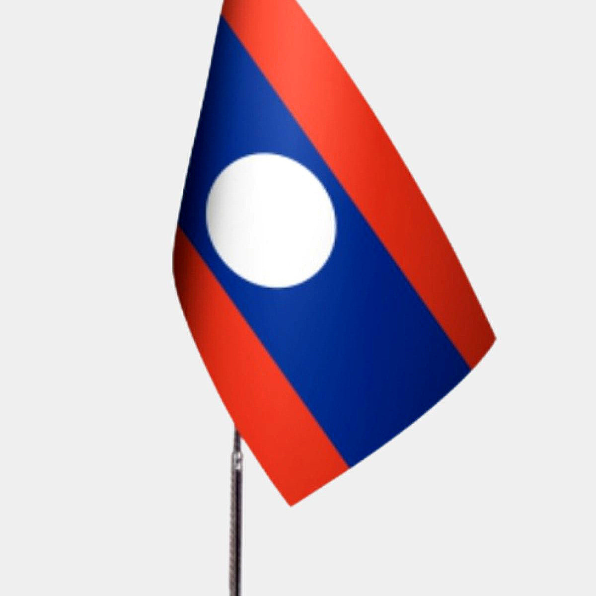 Laos Desk Flag - Premium Double-Layer Satin with Chrome L-Shaped Stand | Professional Quality Country Desk Flag for Government Offices and Institutions