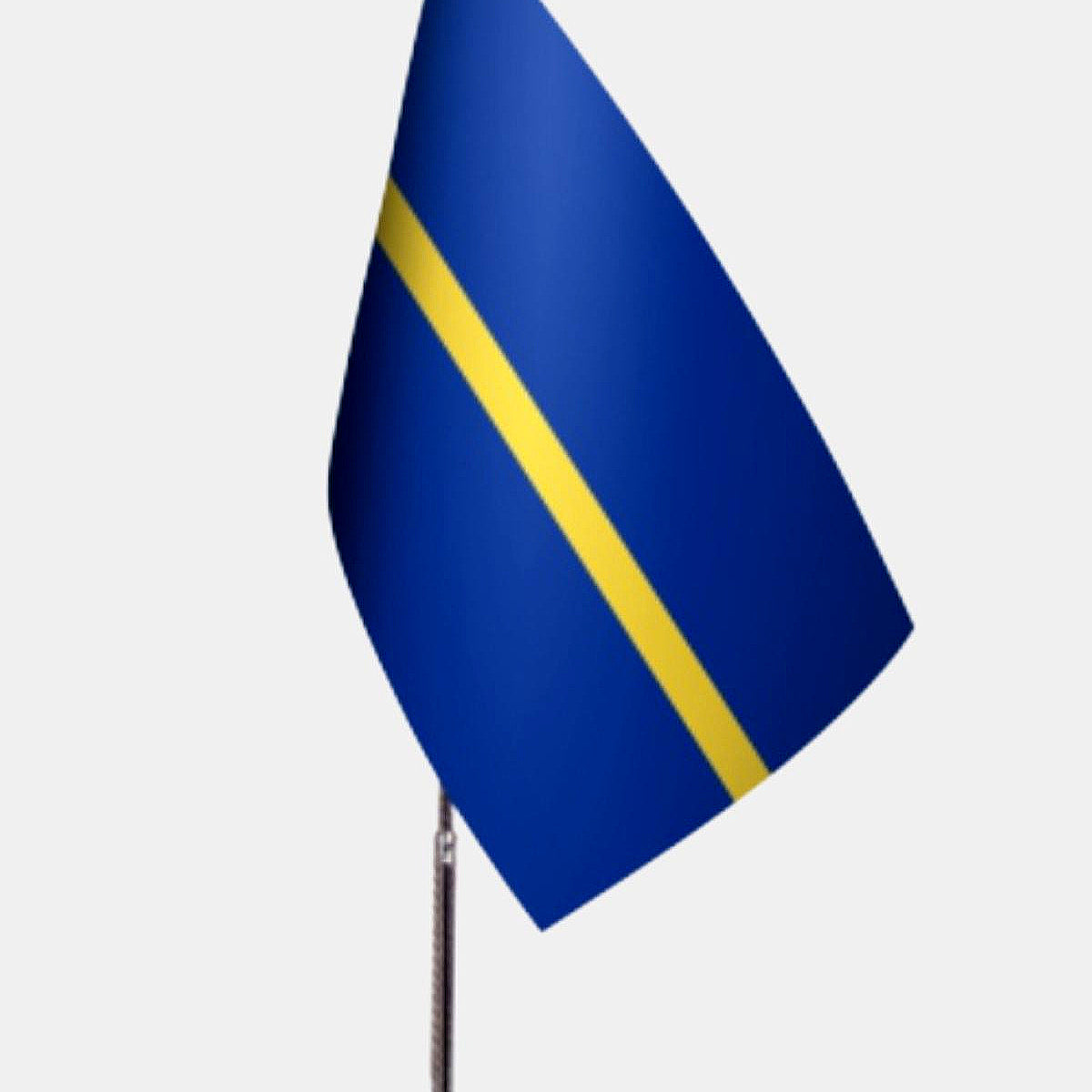 Nauru Desk Flag - Premium Double-Layer Satin with Chrome L-Shaped Stand | Professional Quality Country Desk Flag for Government Offices and Institutions